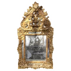 18th Century Italian Carved and Giltwood Mirror with Mercury Glass