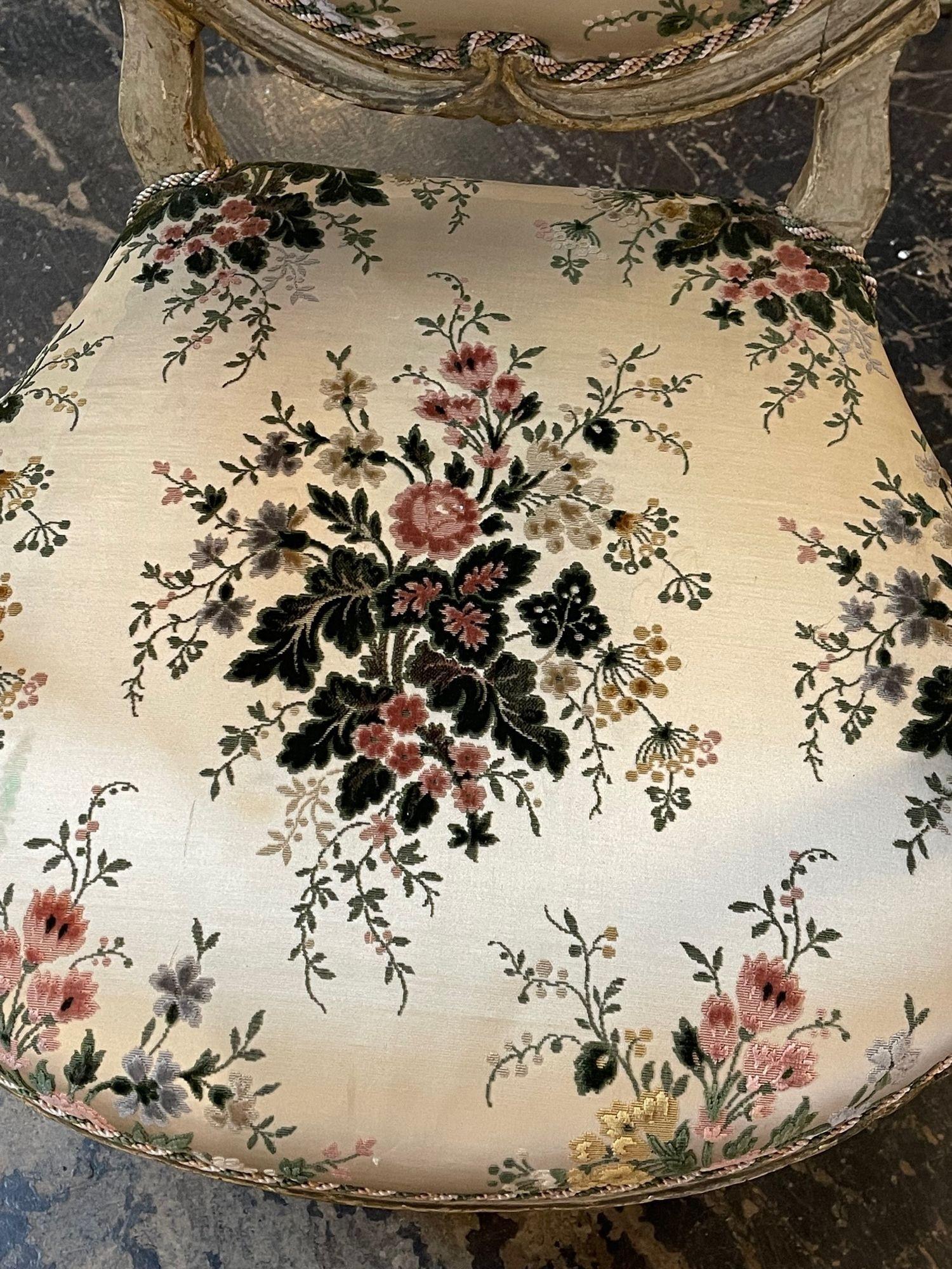 18th Century Italian Carved and Painted Armchair with Floral Upholstery 1