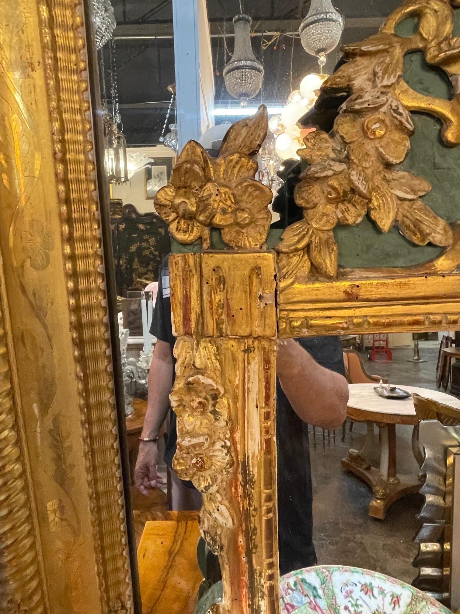 18th Century and Earlier 18th Century Italian Carved and Parcel Gilt Mirror For Sale