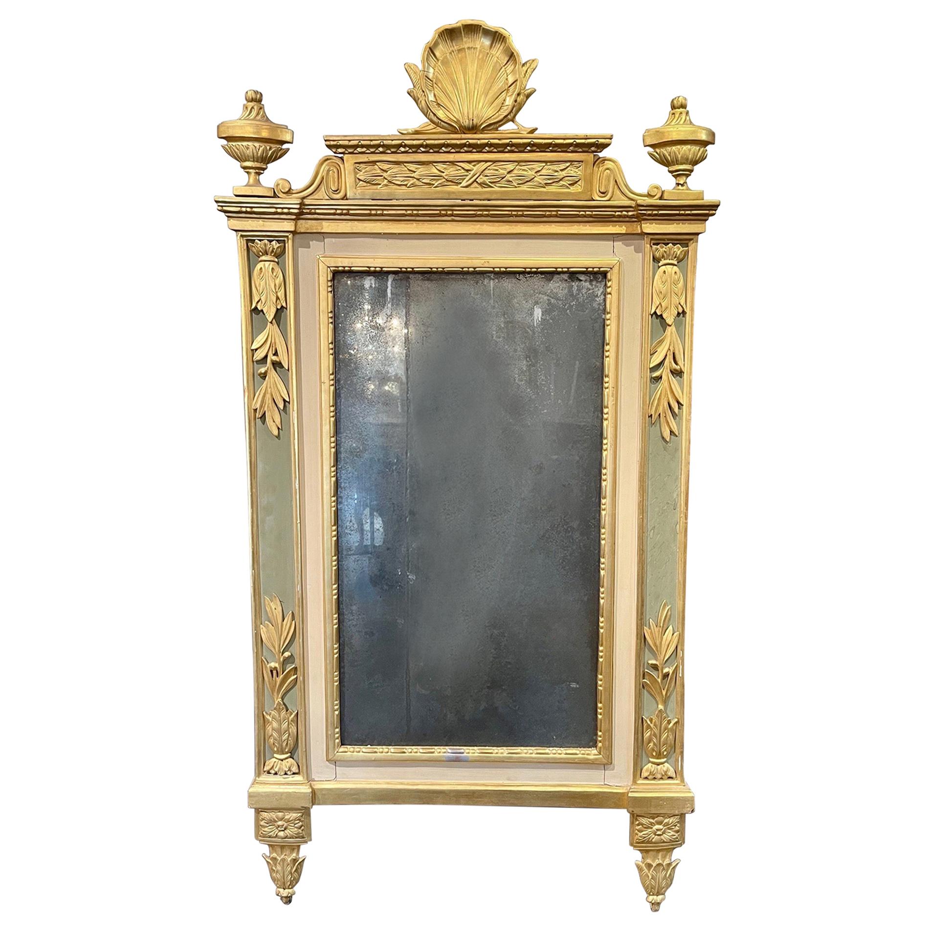 18th Century Italian Carved and Parcel Gilt Mirror with Original Glass