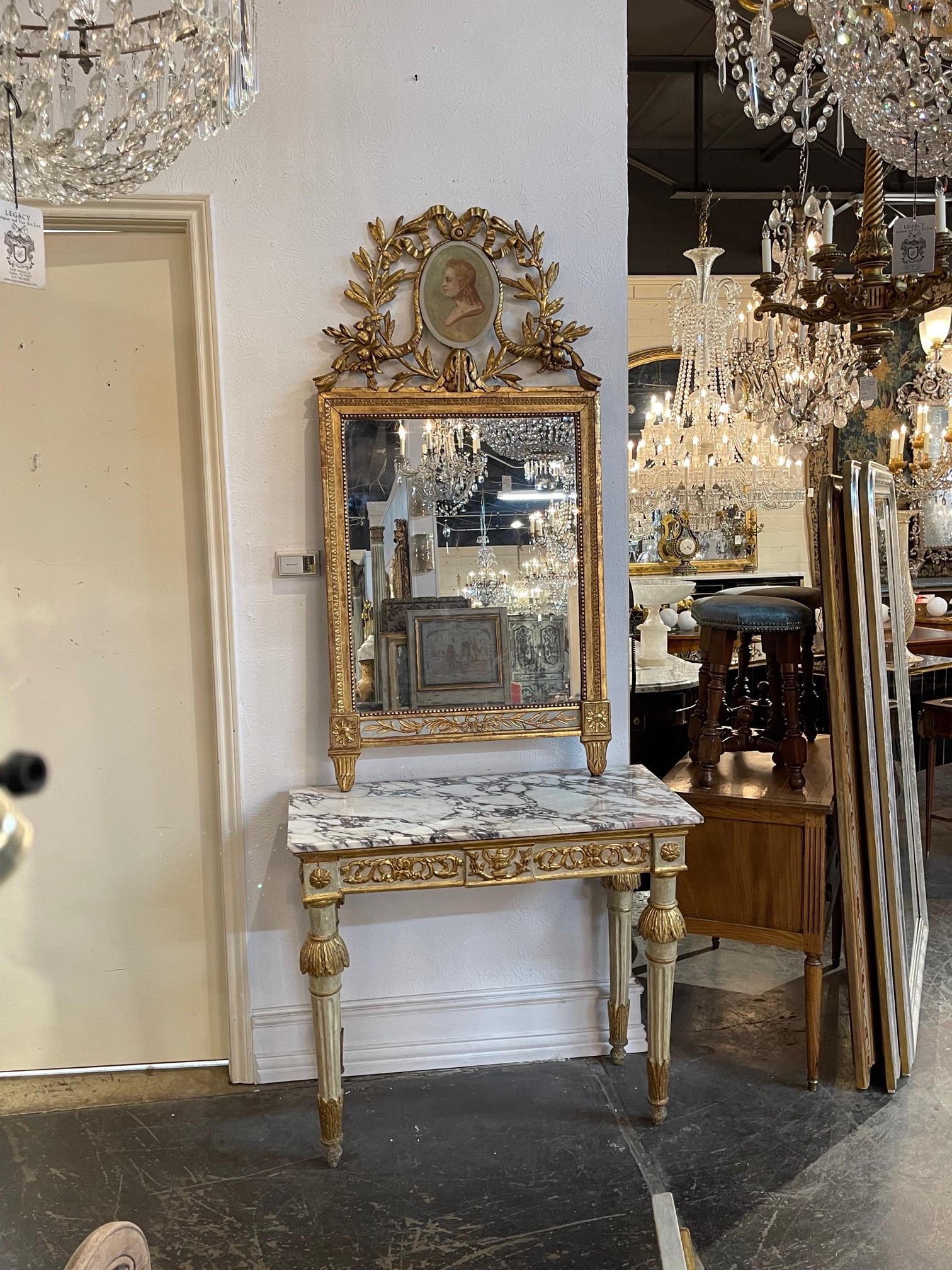 18th Century Italian Carved and Parcel Gilt Neoclassical Mirror 3