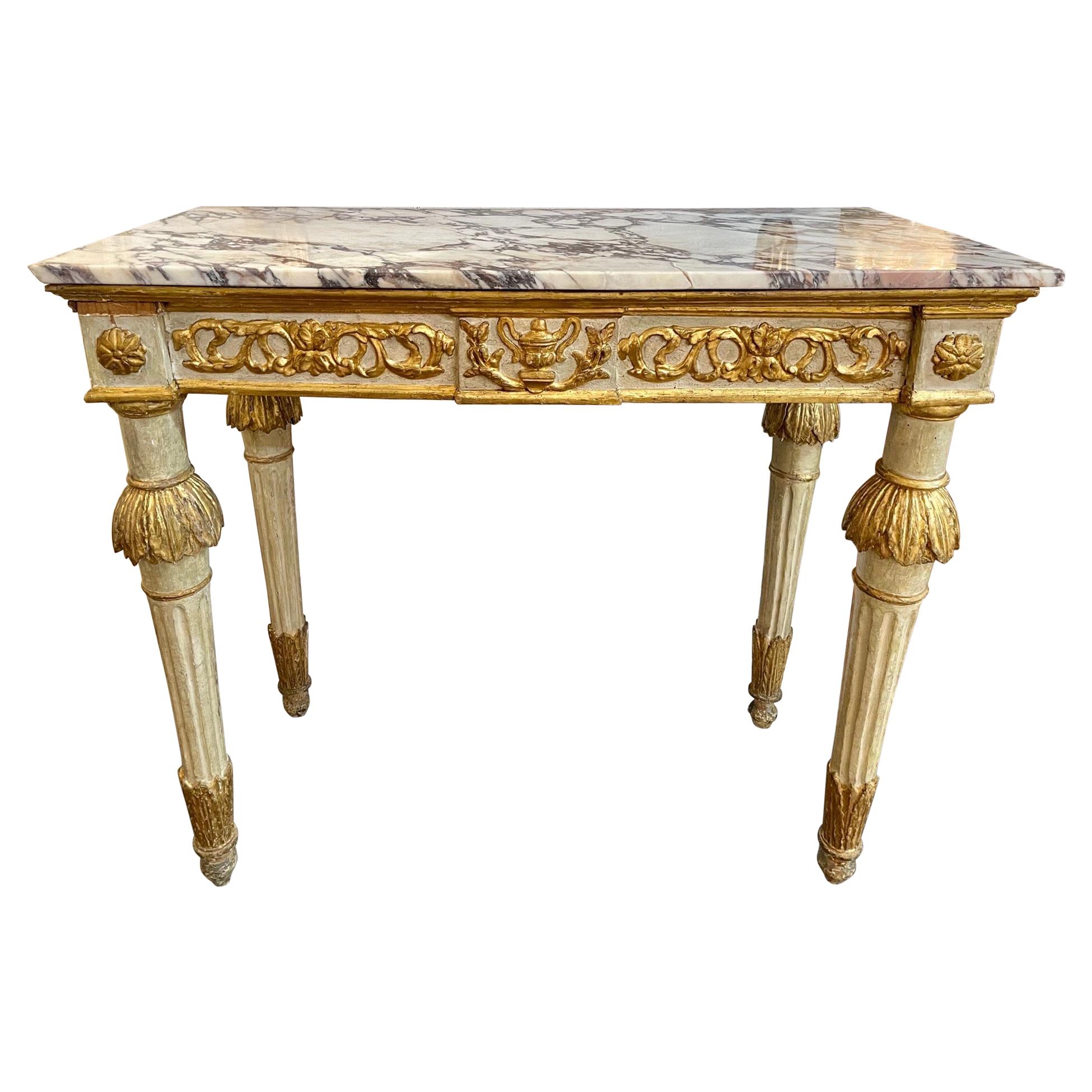 18th Century Italian Carved and Parcel Gilt Neoclassical Console