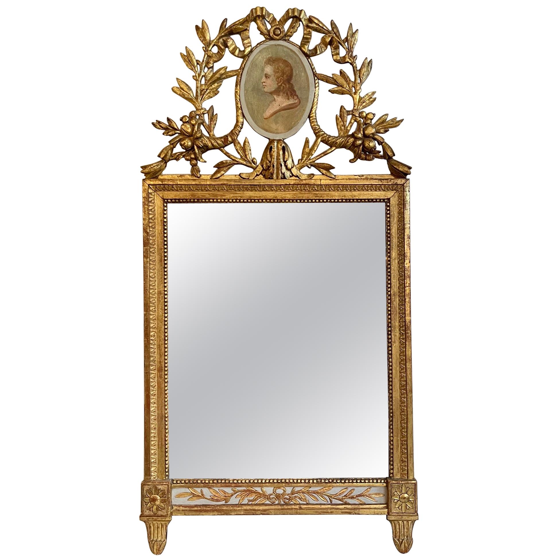 18th Century Italian Carved and Parcel Gilt Neoclassical Mirror