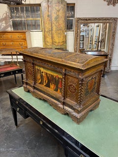 18th Century Italian Carved and Parcel-Gilt Trunk with Hand Painted Images