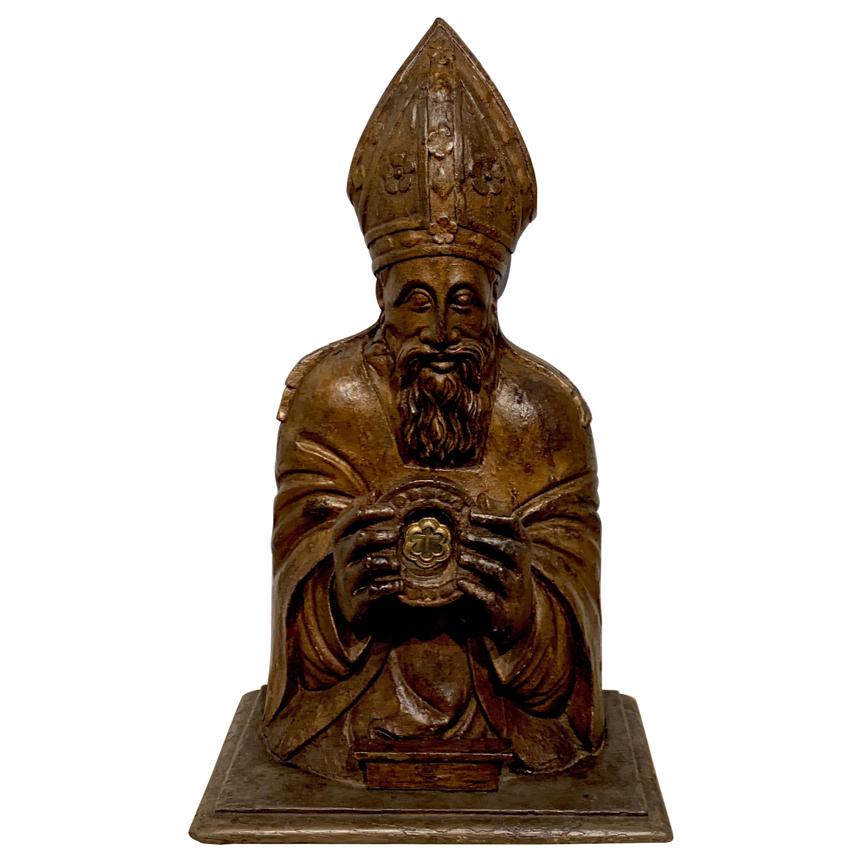 18th Century Italian Carved and Polychromed Reliquary of Pope Pius V For Sale