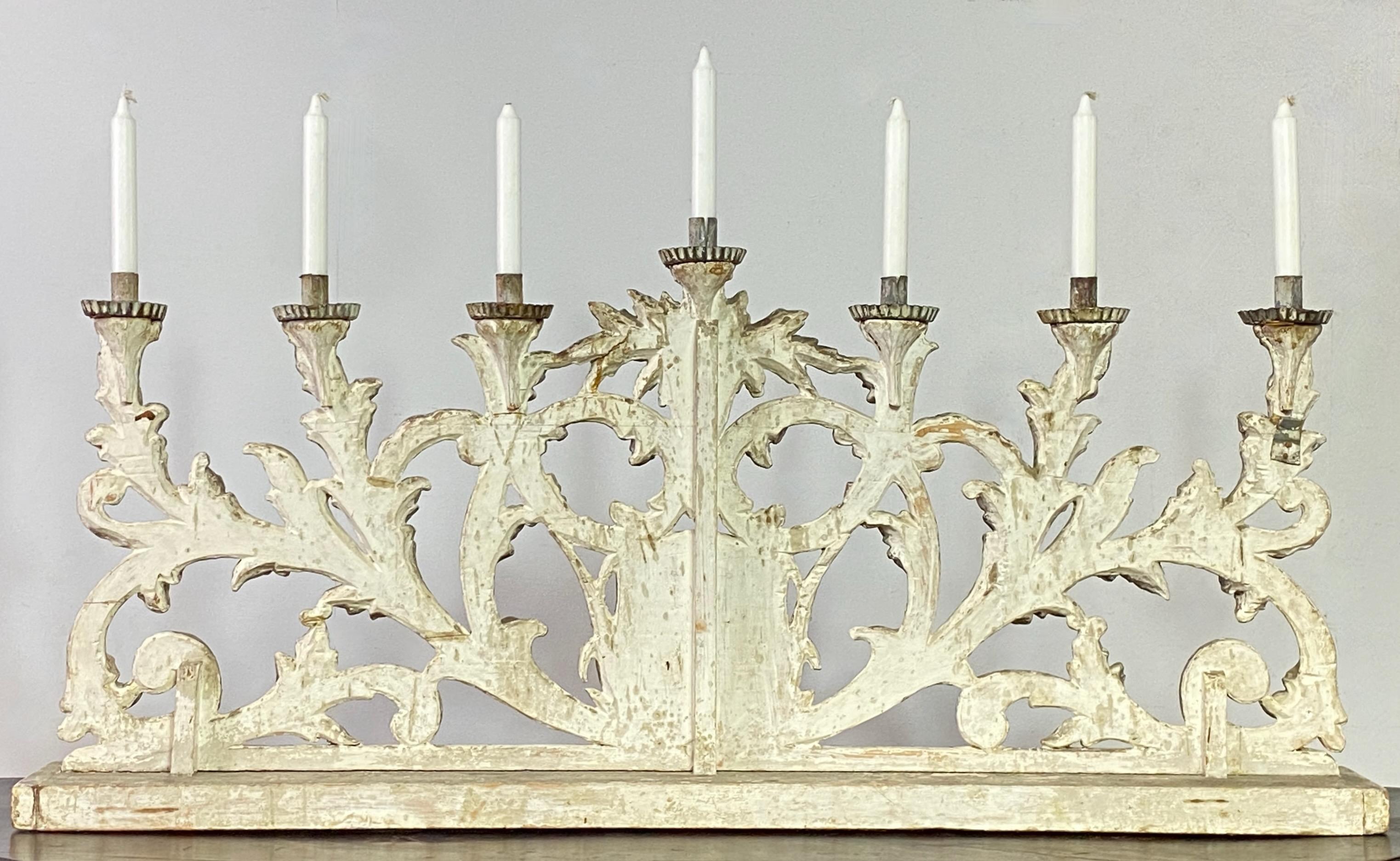 18th Century Italian Carved and Silver Gilt Wood Candleholder 6