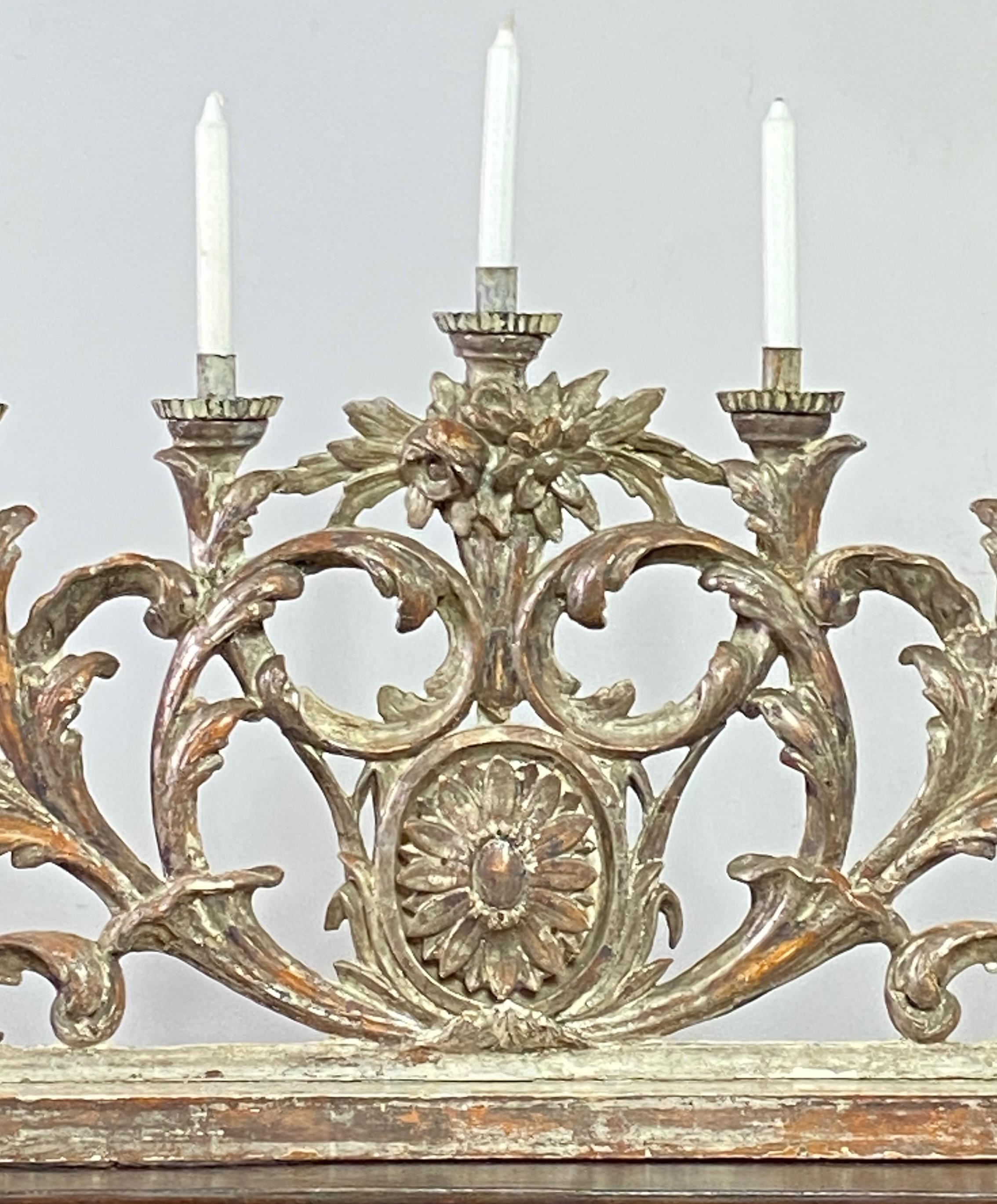 18th Century Italian Carved and Silver Gilt Wood Candleholder In Good Condition For Sale In San Francisco, CA