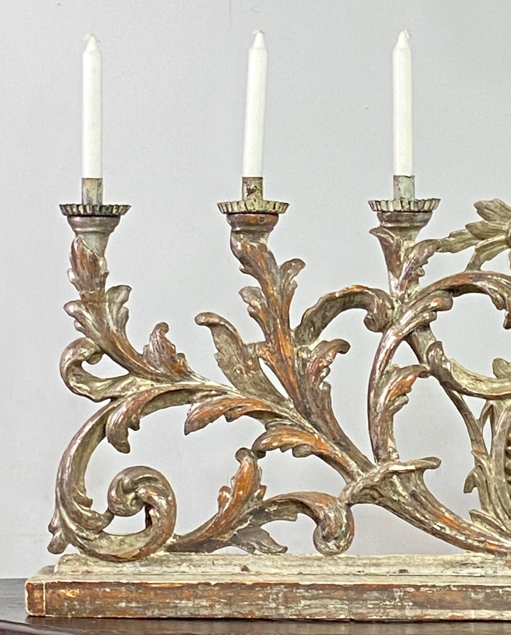 18th Century and Earlier 18th Century Italian Carved and Silver Gilt Wood Candleholder For Sale