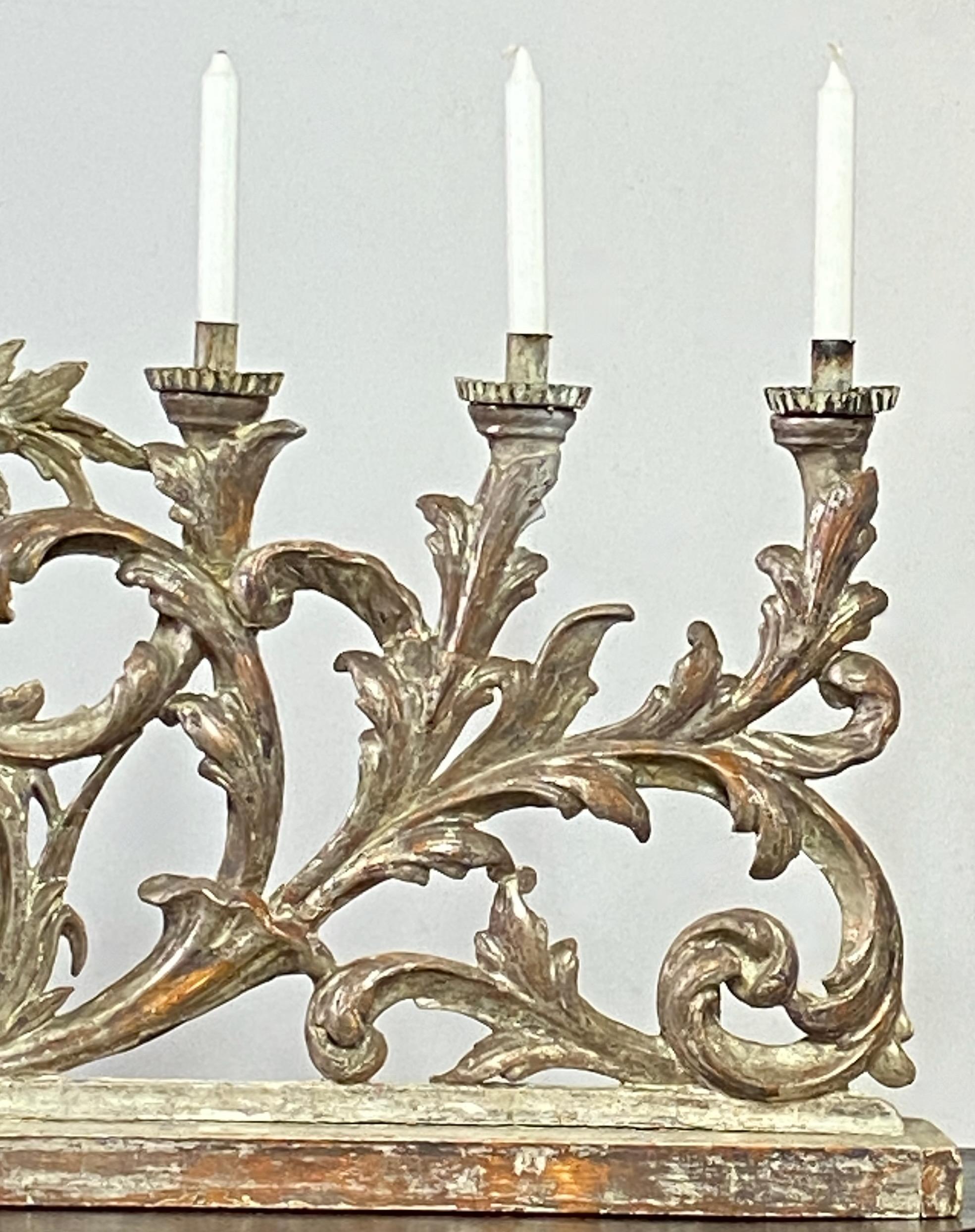 18th Century Italian Carved and Silver Gilt Wood Candleholder 1