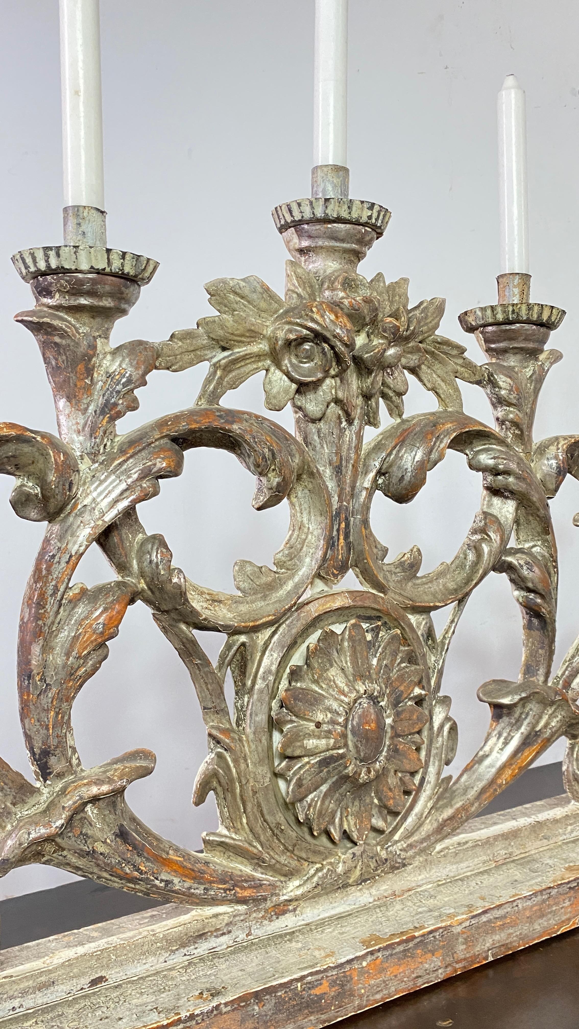 18th Century Italian Carved and Silver Gilt Wood Candleholder For Sale 4