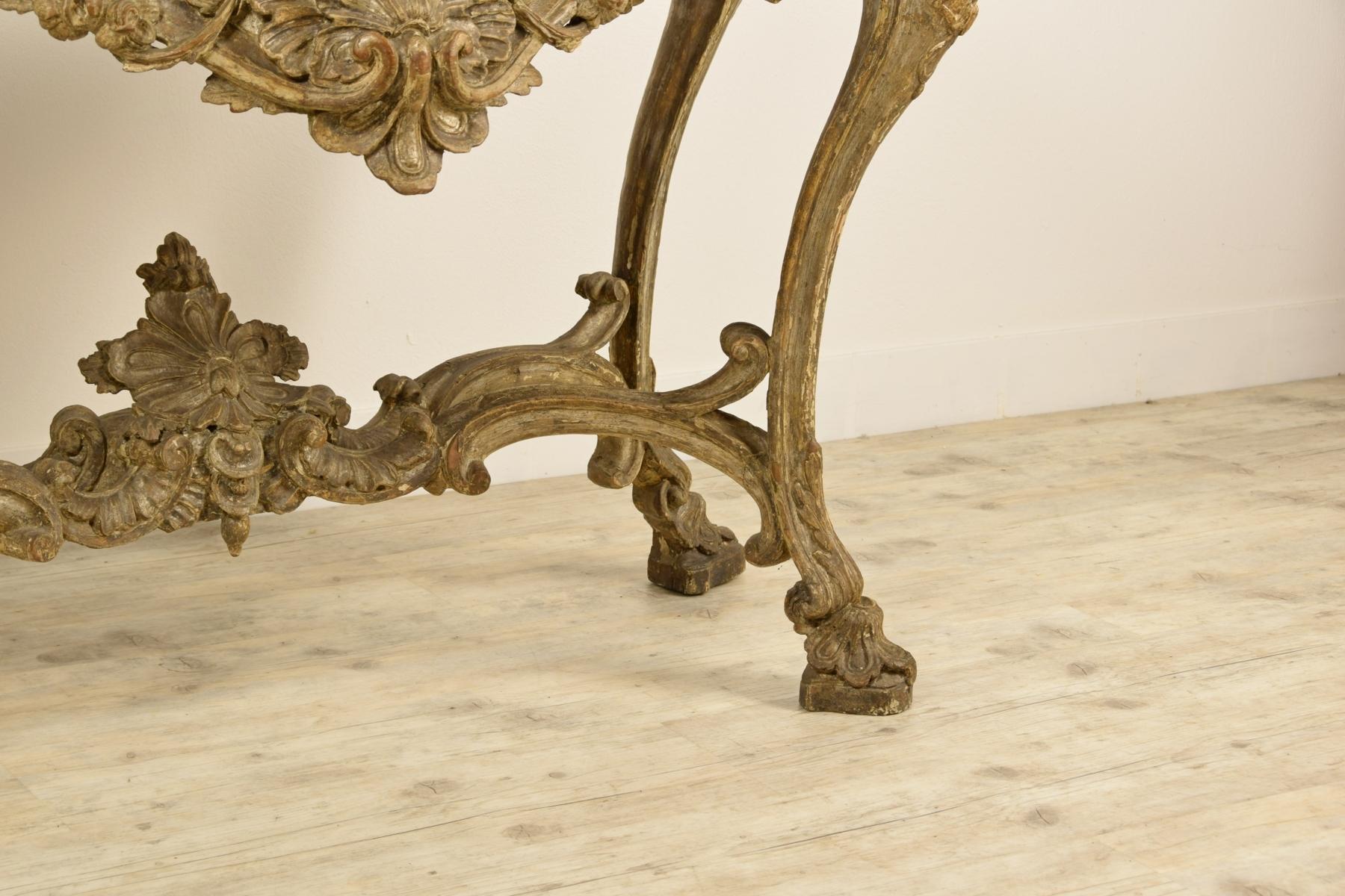 18th Century, Italian Carved and Silvered Wood Console For Sale 6