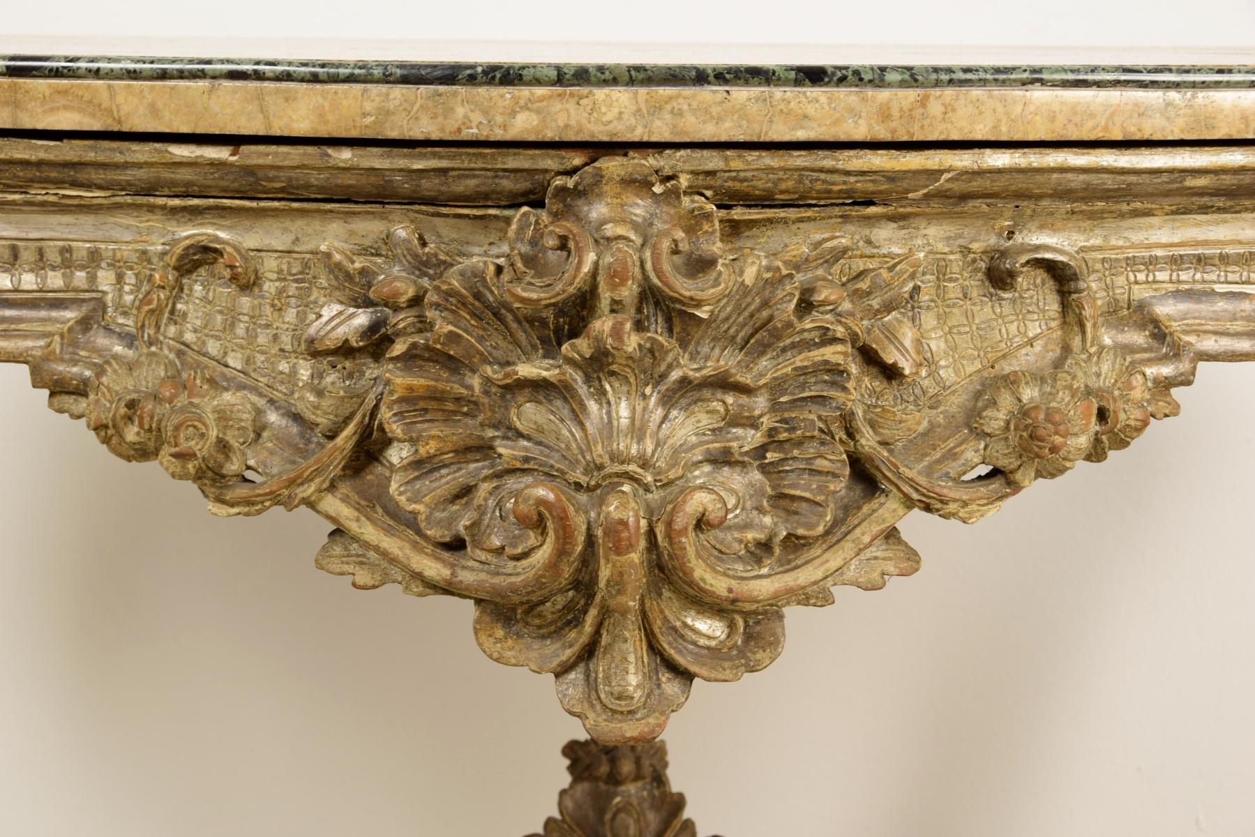 18th Century, Italian Carved and Silvered Wood Console For Sale 8