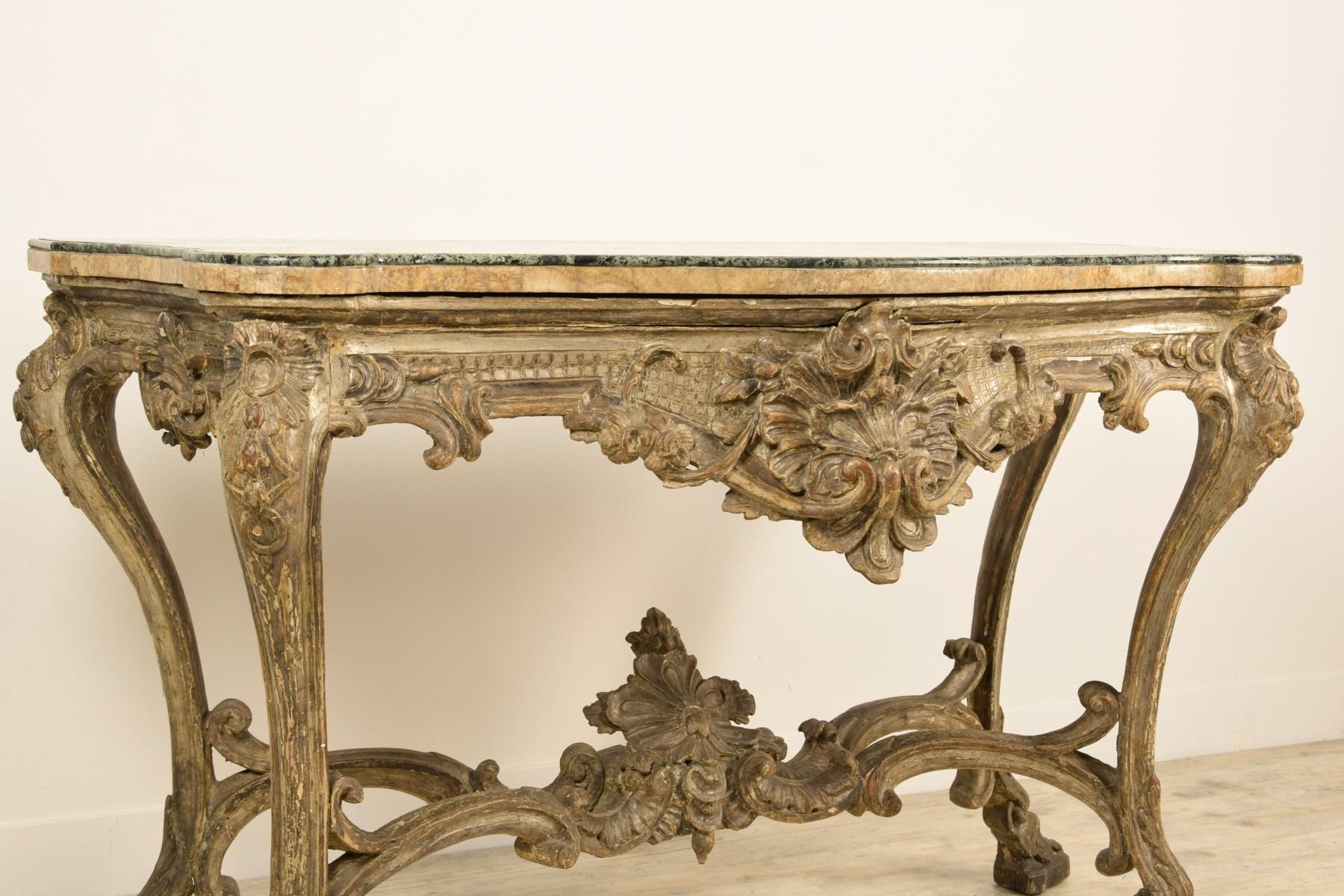 18th Century, Italian Carved and Silvered Wood Console For Sale 11