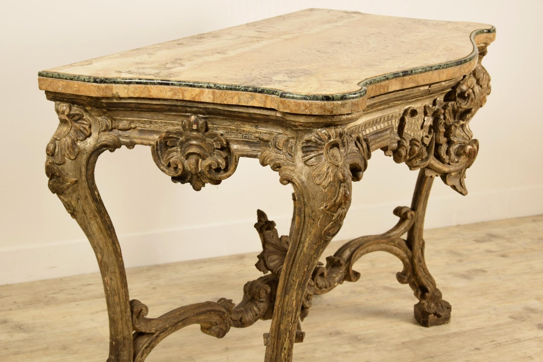 18th Century, Italian Carved and Silvered Wood Console For Sale 12