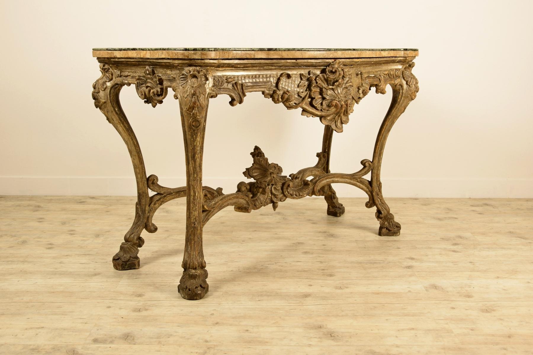 18th Century, Italian Carved and Silvered Wood Console For Sale 14