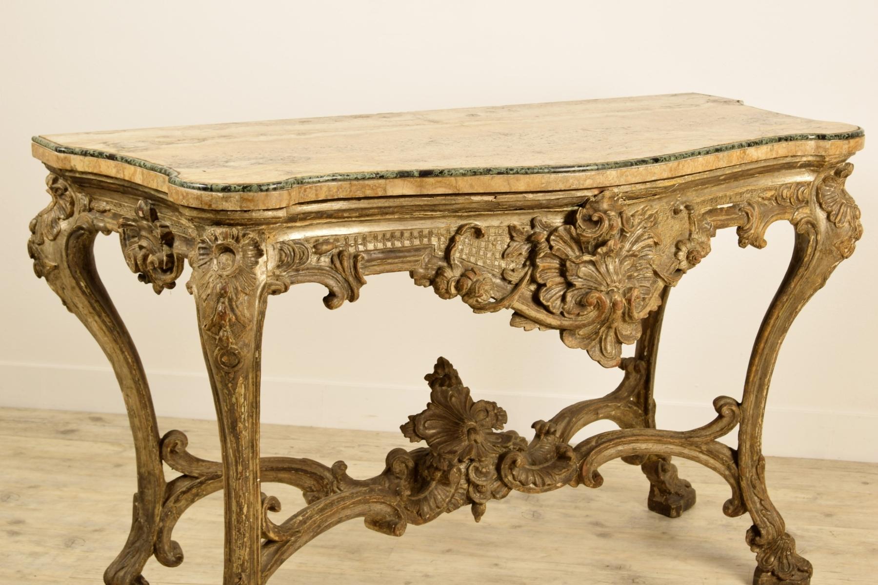 18th Century, Italian Carved and Silvered Wood Console For Sale 15