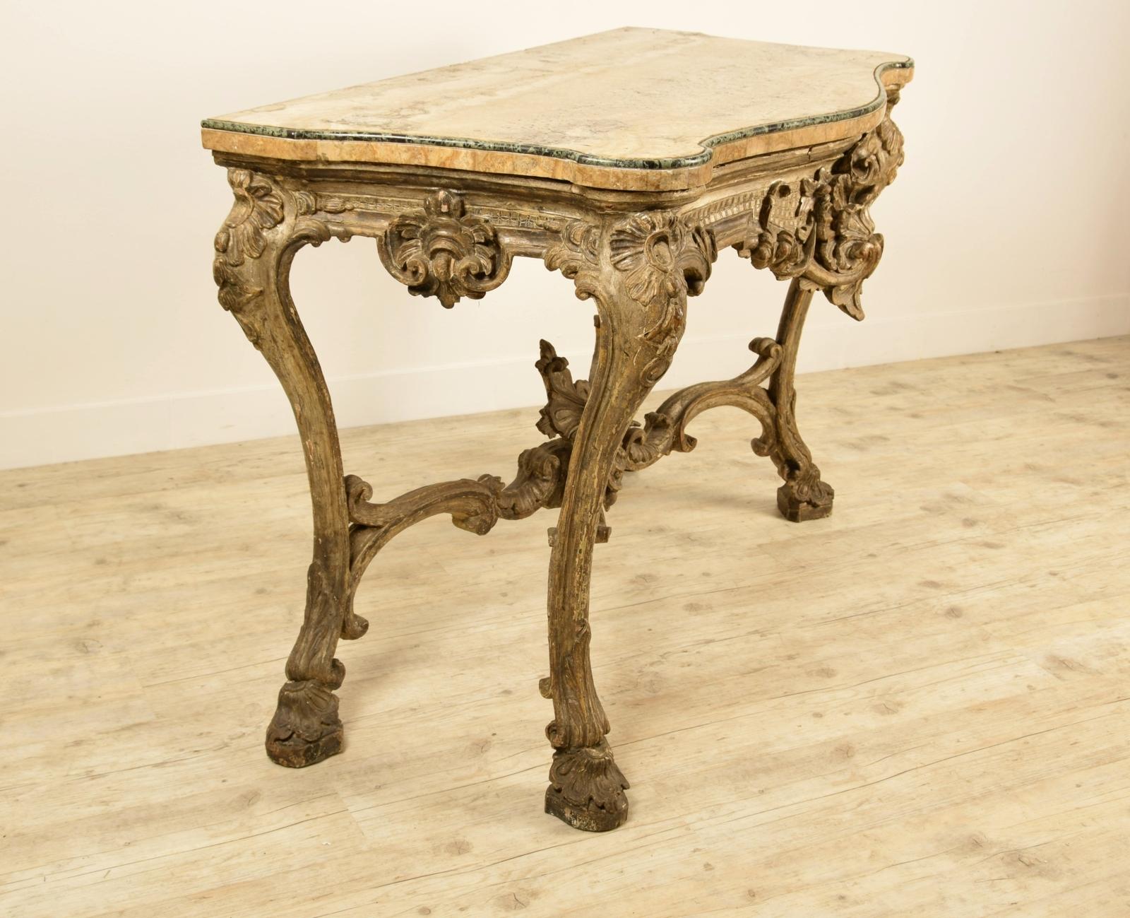 18th Century, Italian Carved and Silvered Wood Console For Sale 3