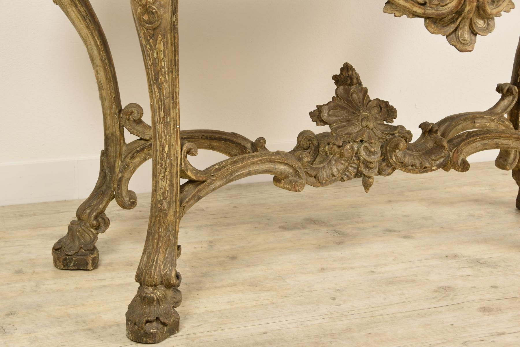 18th Century, Italian Carved and Silvered Wood Console For Sale 4