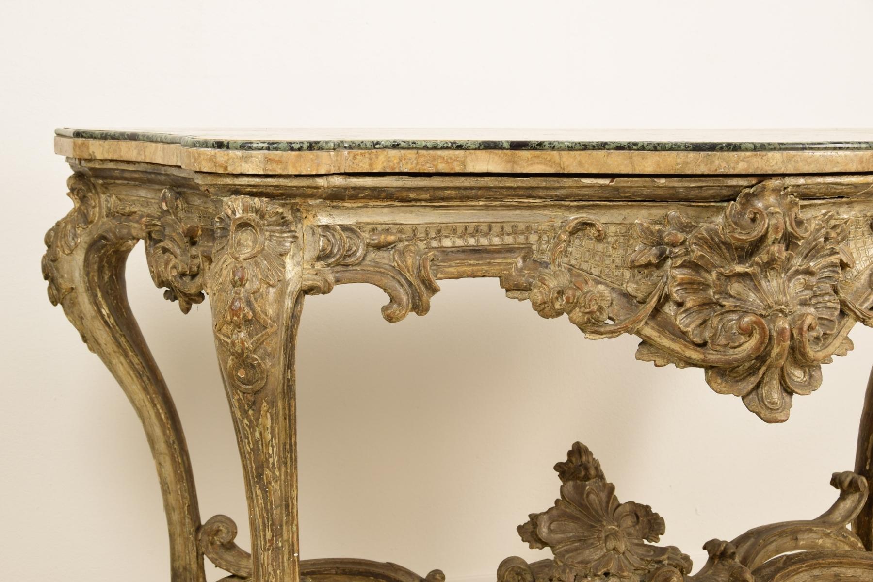 18th Century, Italian Carved and Silvered Wood Console For Sale 5