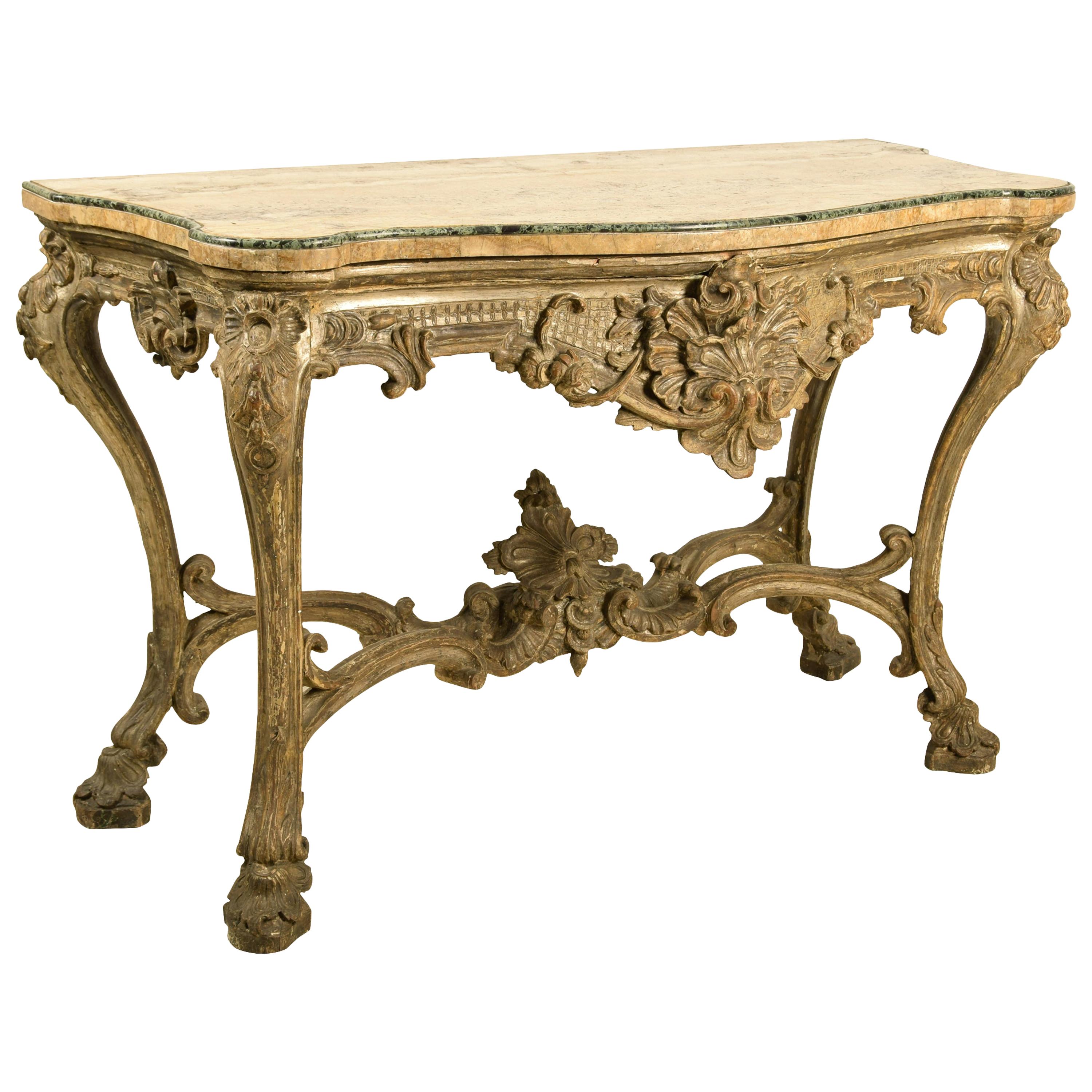 18th Century, Italian Carved and Silvered Wood Console For Sale