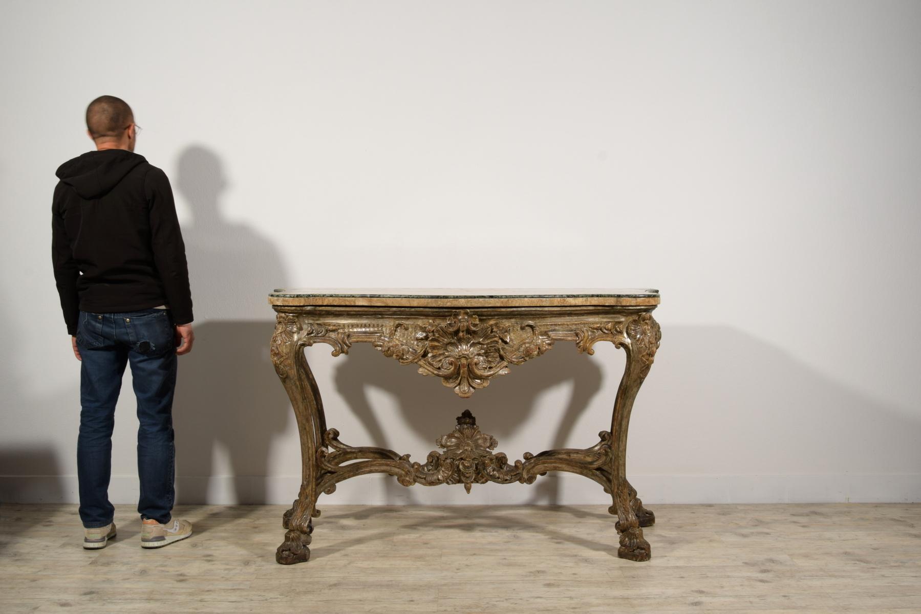 18th Century, Italian Carved and Silvered Wood Consolle For Sale 6