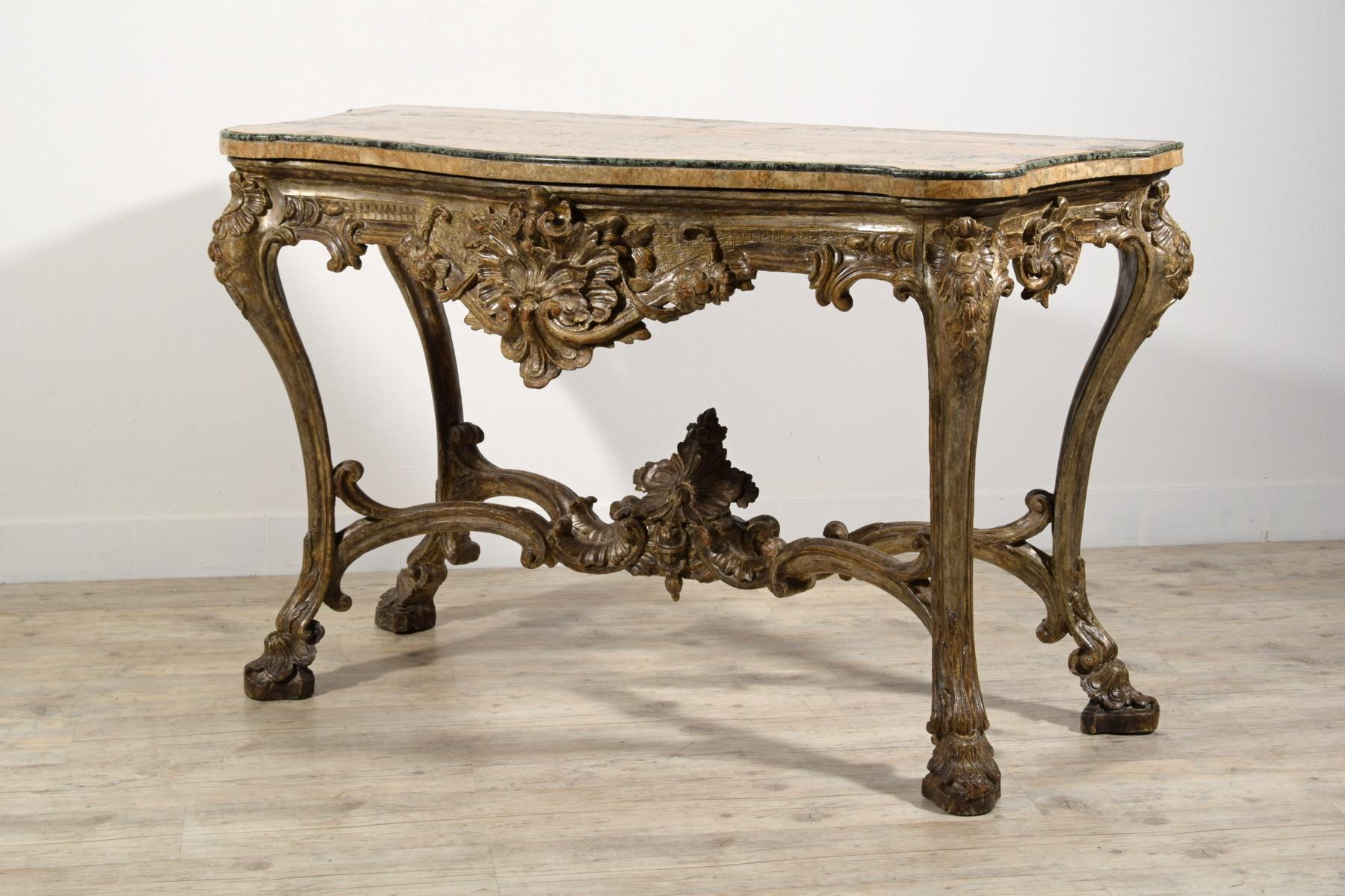 18th Century, Italian Carved and Silvered Wood Consolle For Sale 7