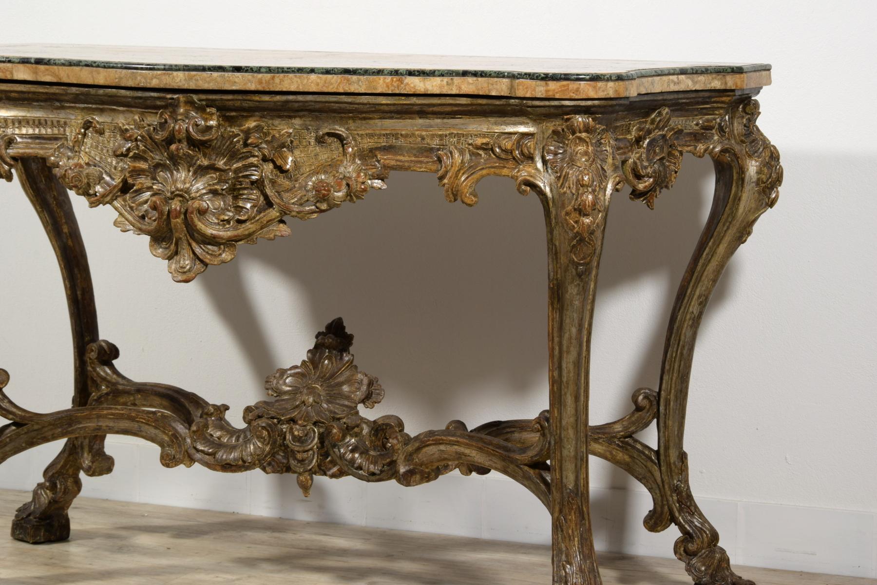 18th Century, Italian Carved and Silvered Wood Consolle For Sale 8