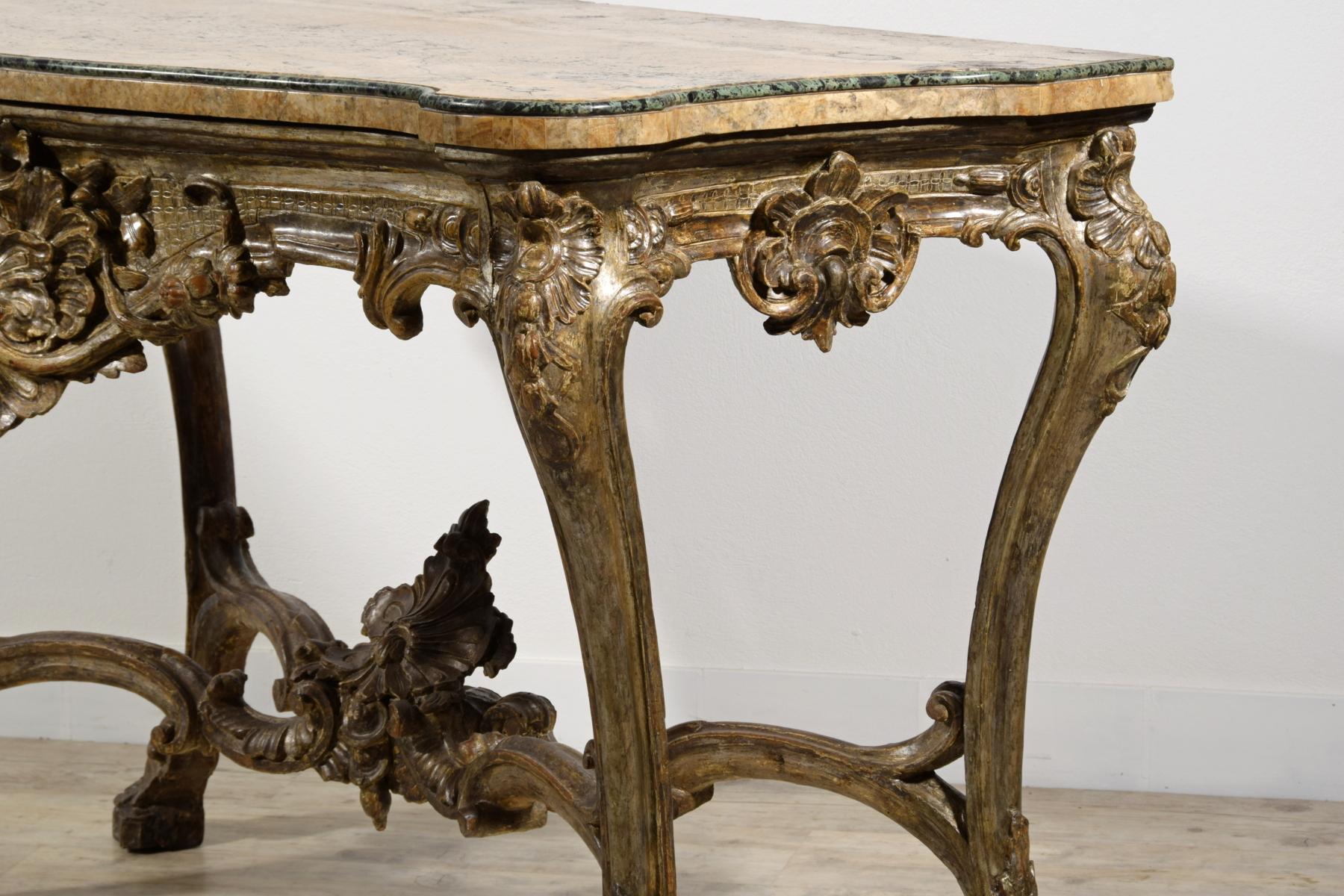 18th Century, Italian Carved and Silvered Wood Consolle For Sale 11