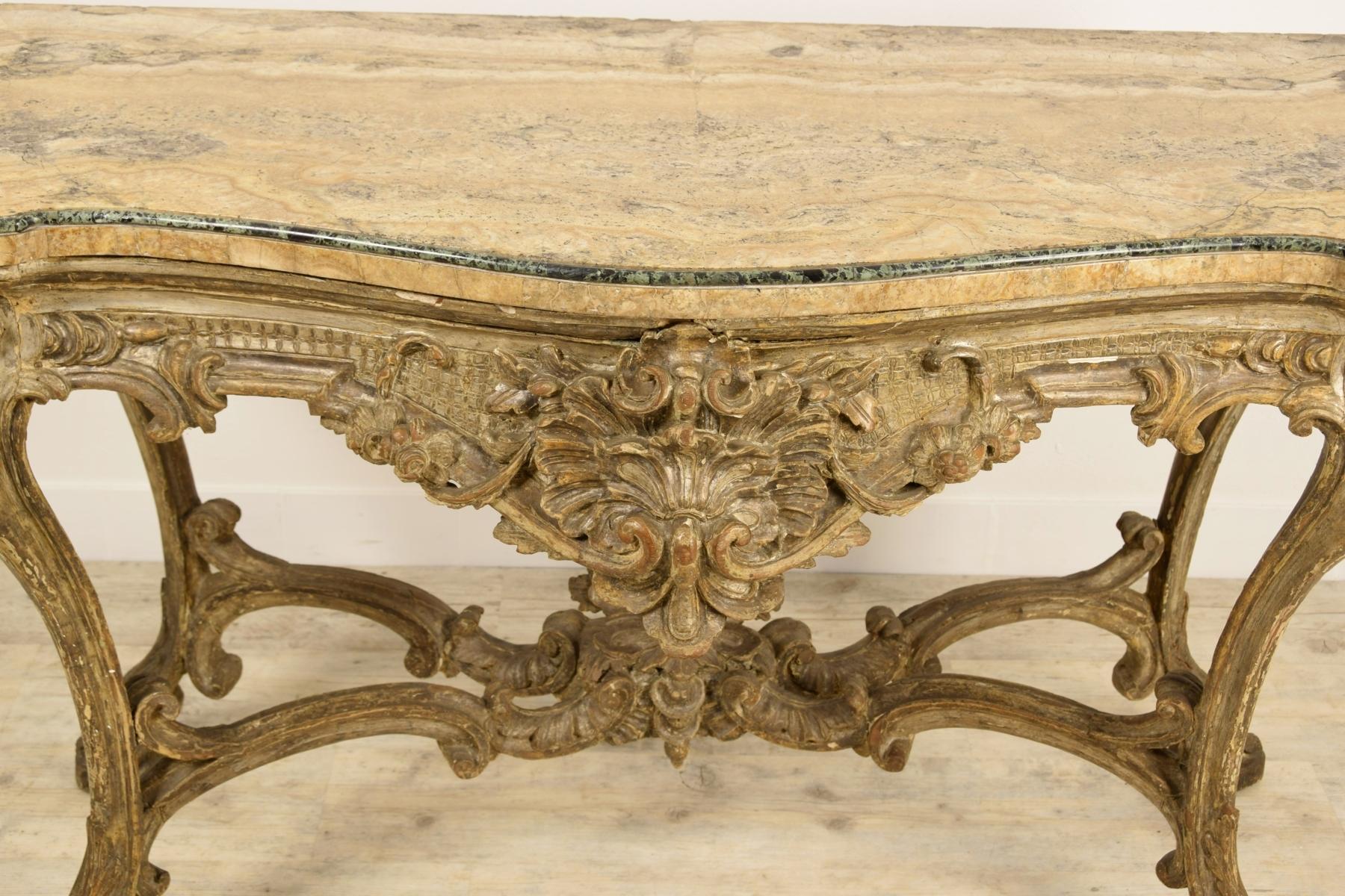 18th Century, Italian Carved and Silvered Wood Consolle 1