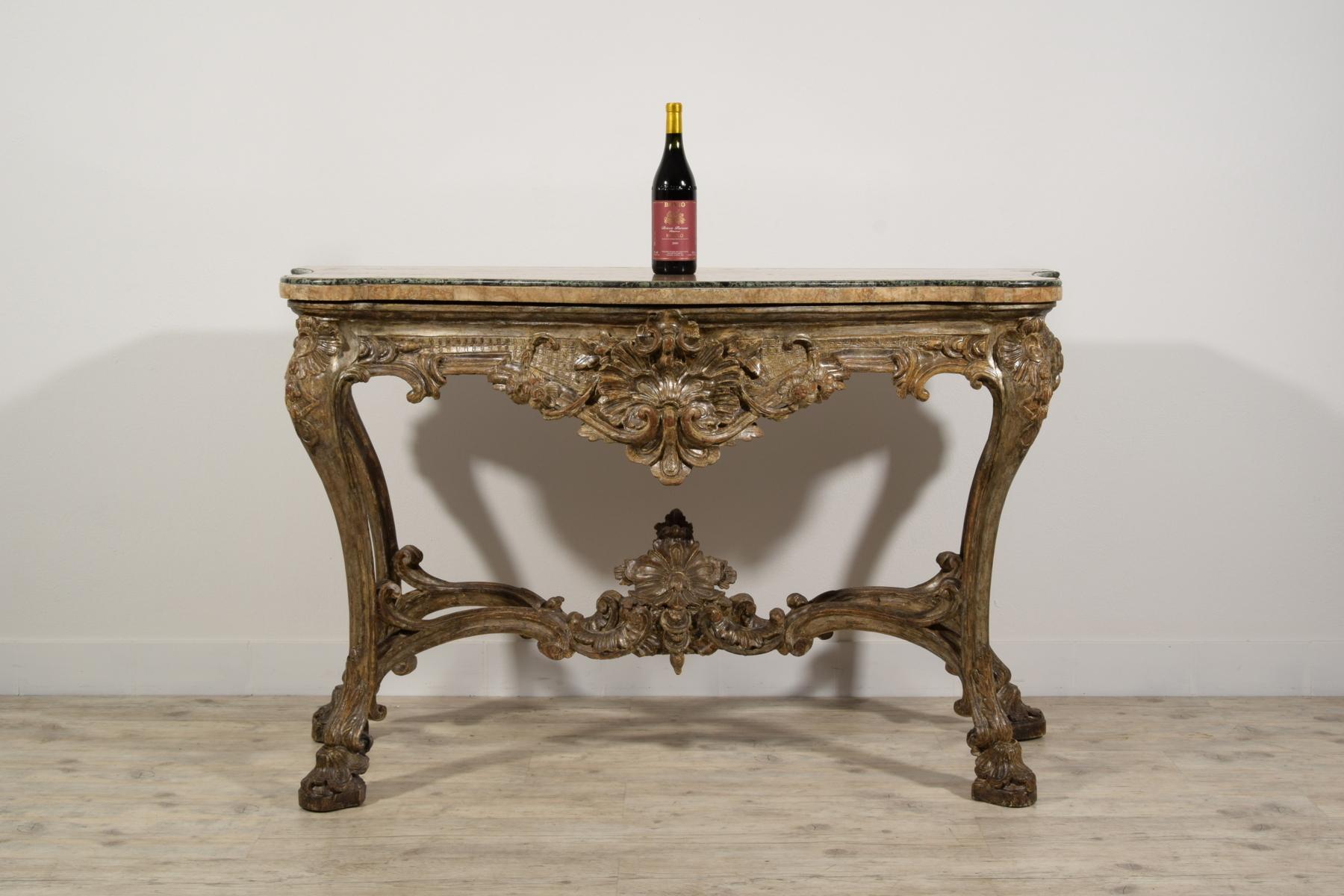 18th Century, Italian Carved and Silvered Wood Consolle For Sale 1