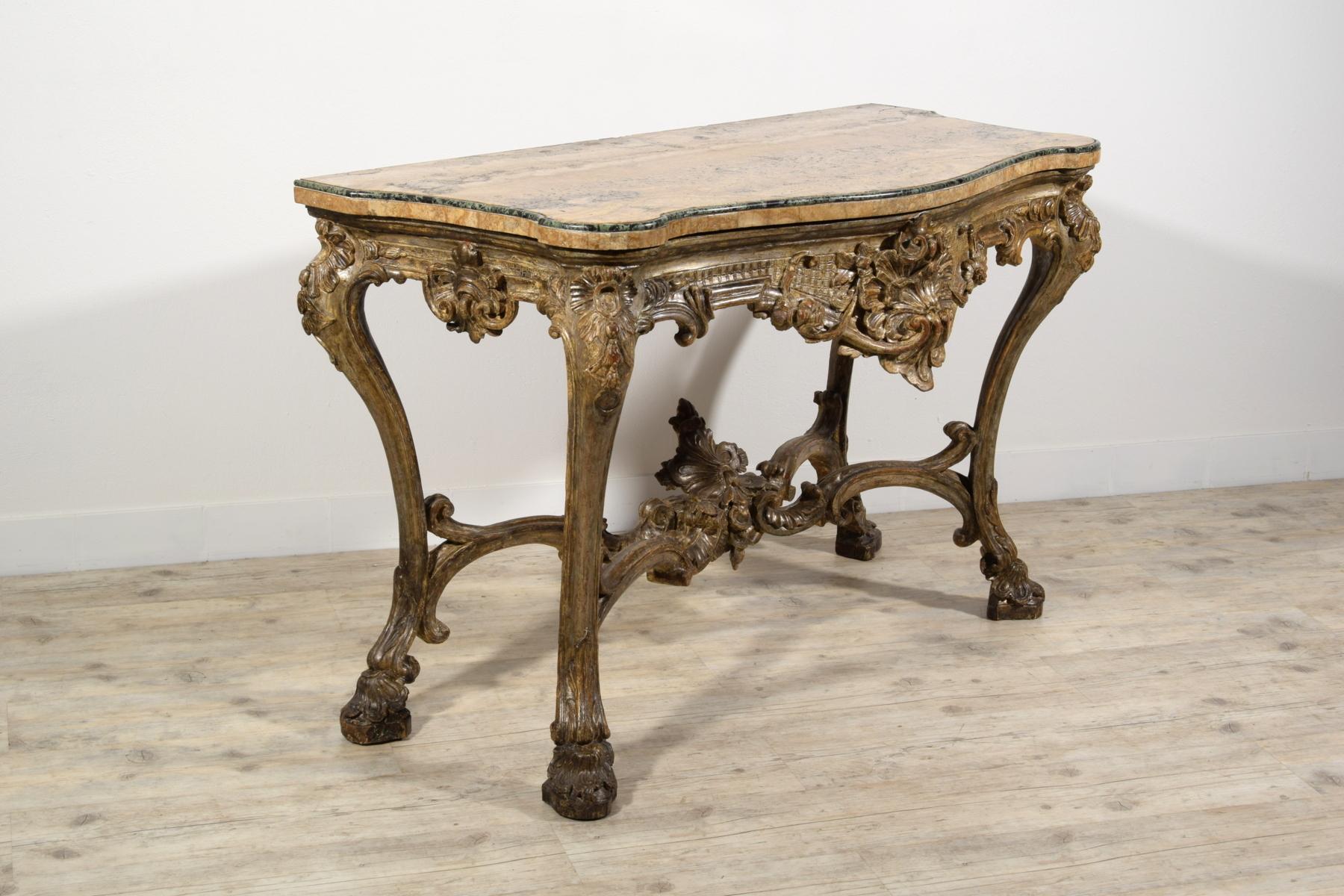 18th Century, Italian Carved and Silvered Wood Consolle For Sale 2