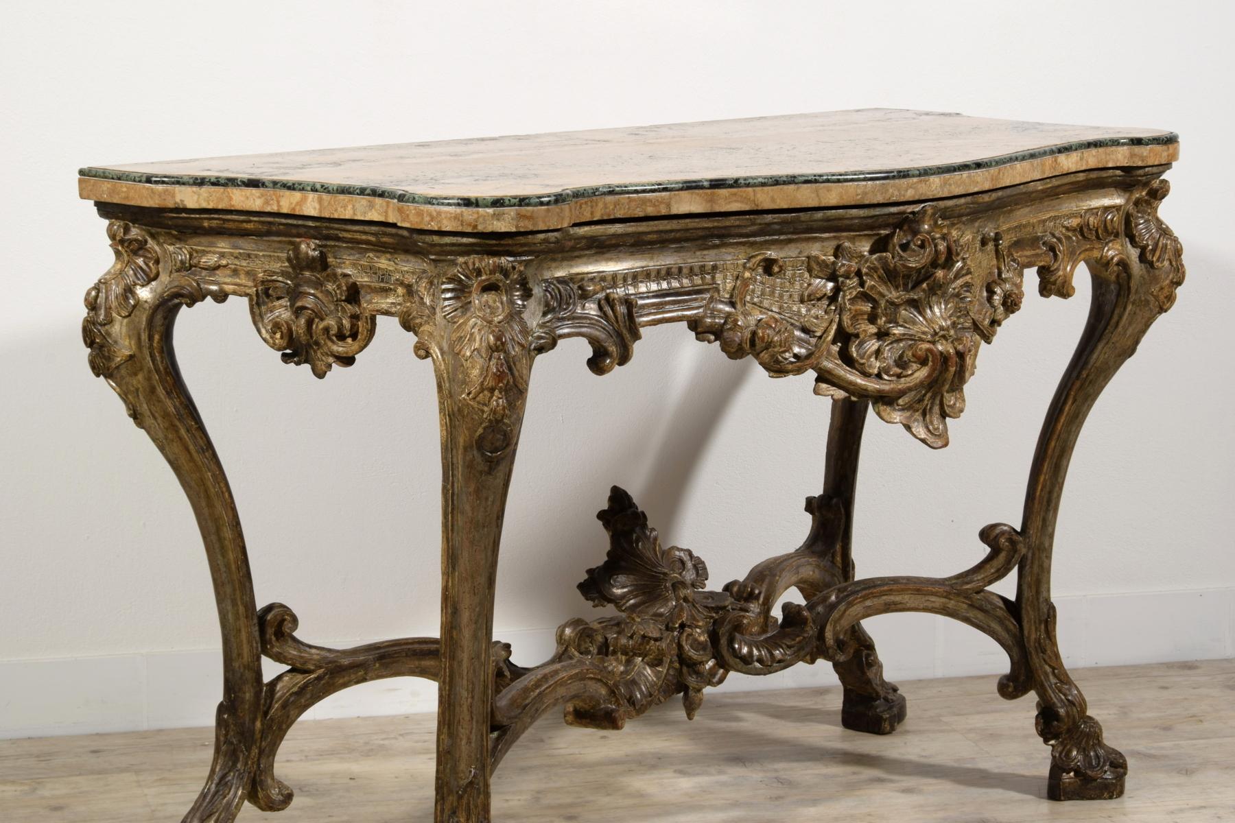 18th Century, Italian Carved and Silvered Wood Consolle For Sale 3