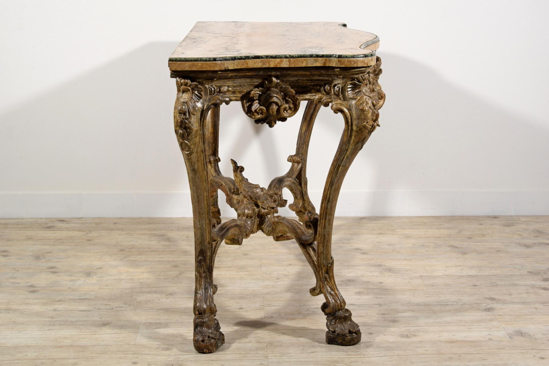 18th Century, Italian Carved and Silvered Wood Consolle For Sale 4