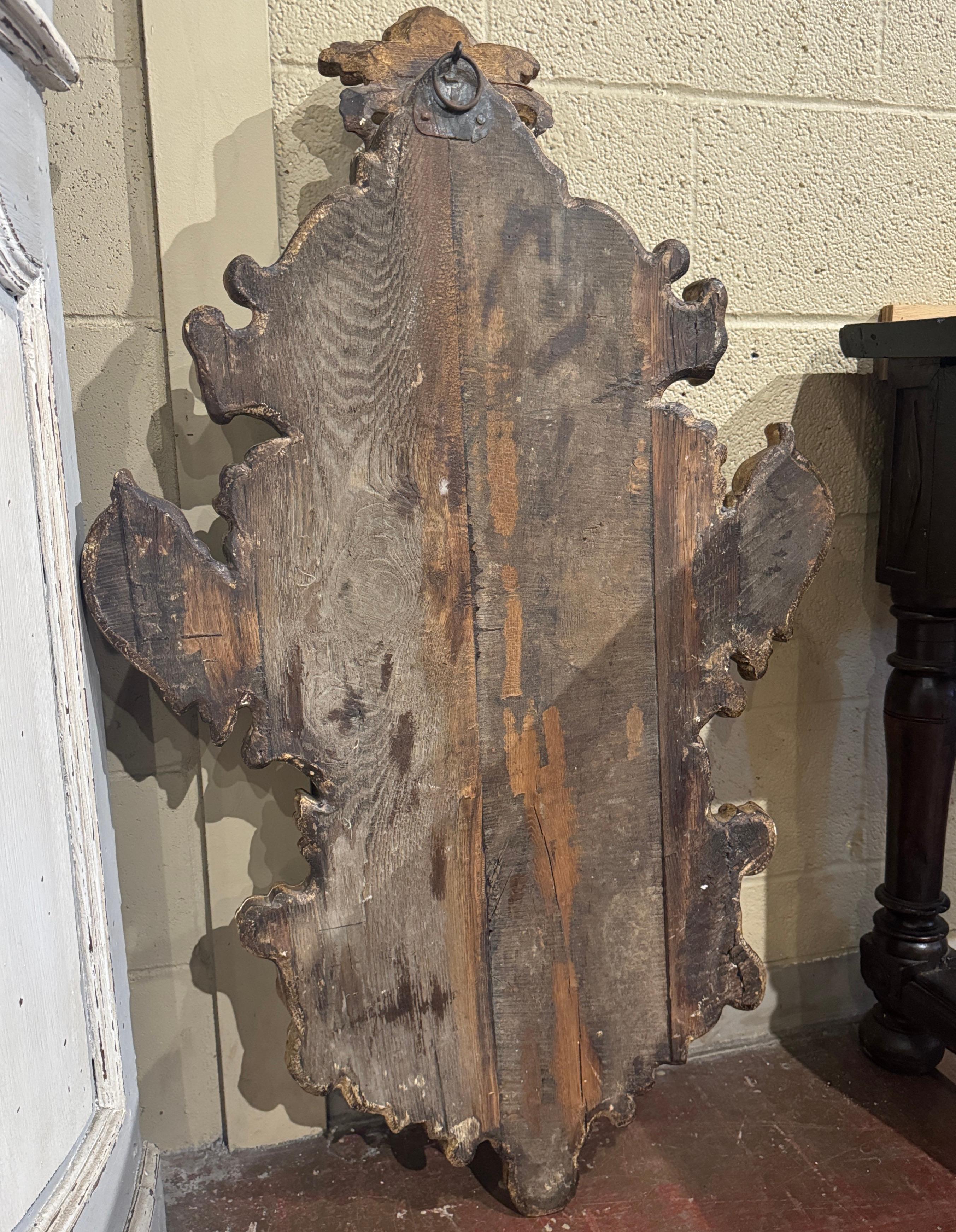 18th Century Italian Carved Baroque Giltwood and Painted Wall Frame 6