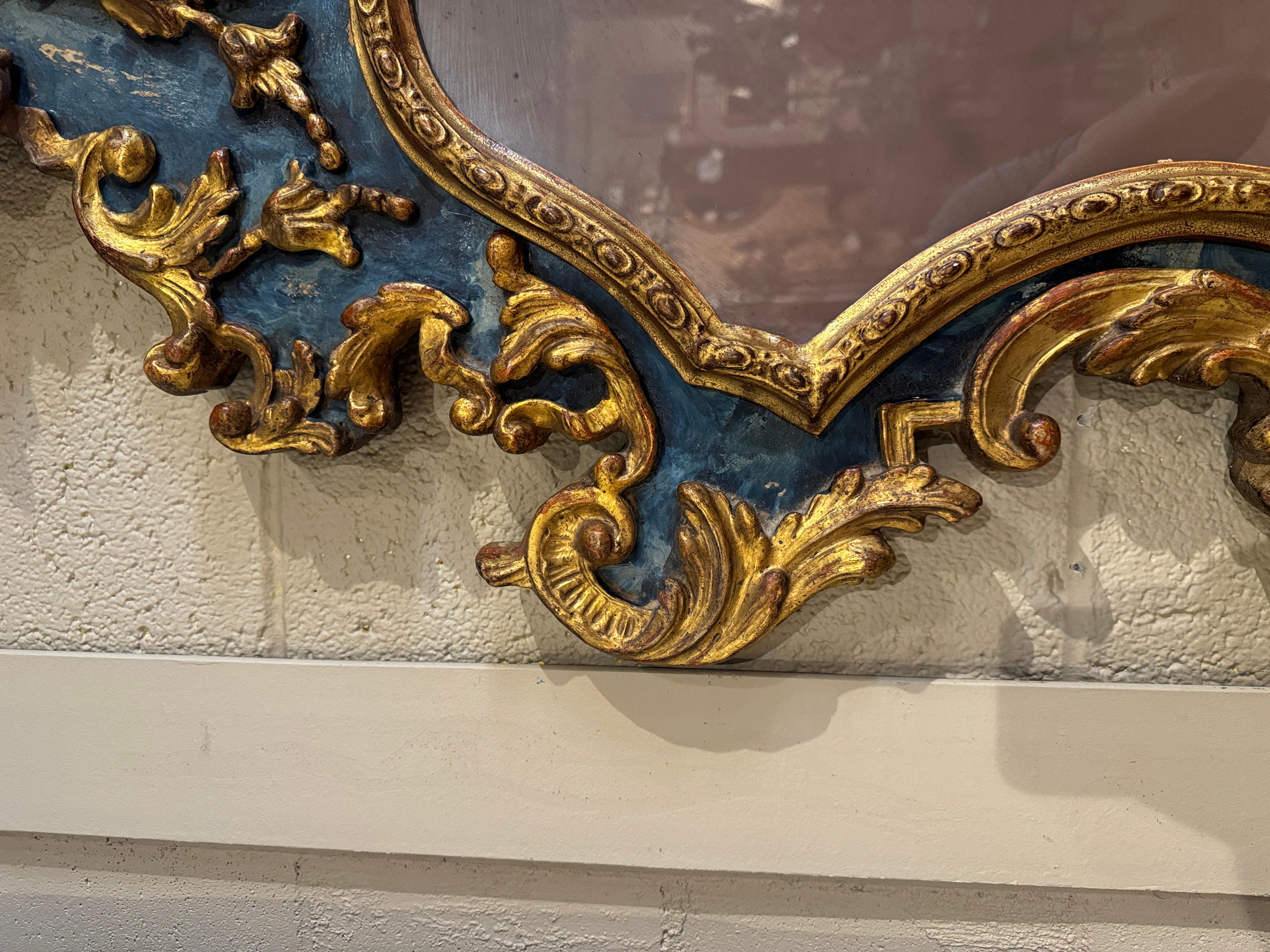 18th Century Italian Carved Baroque Giltwood and Painted Wall Frame In Excellent Condition In Dallas, TX