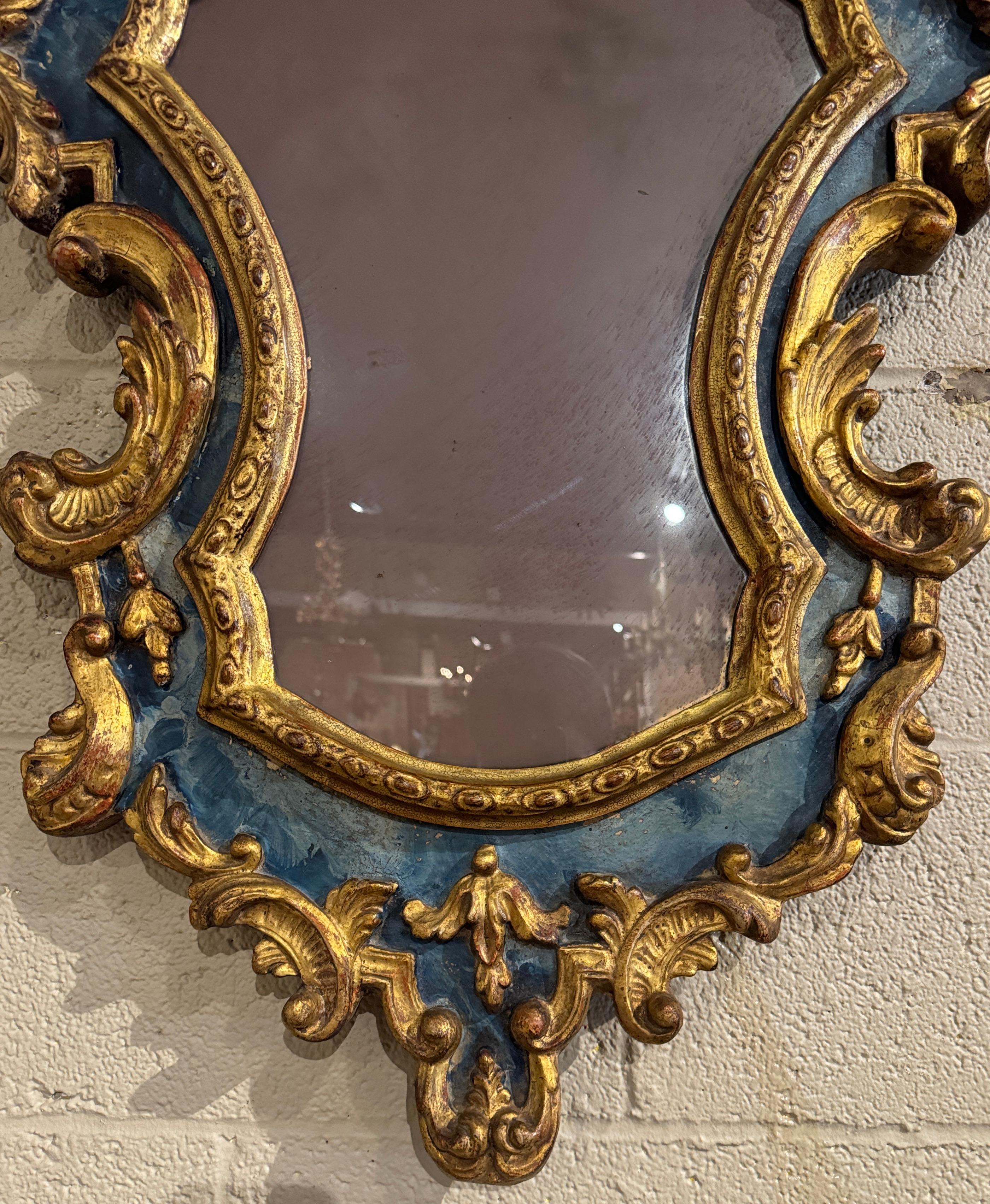 18th Century Italian Carved Baroque Giltwood and Painted Wall Frame 2