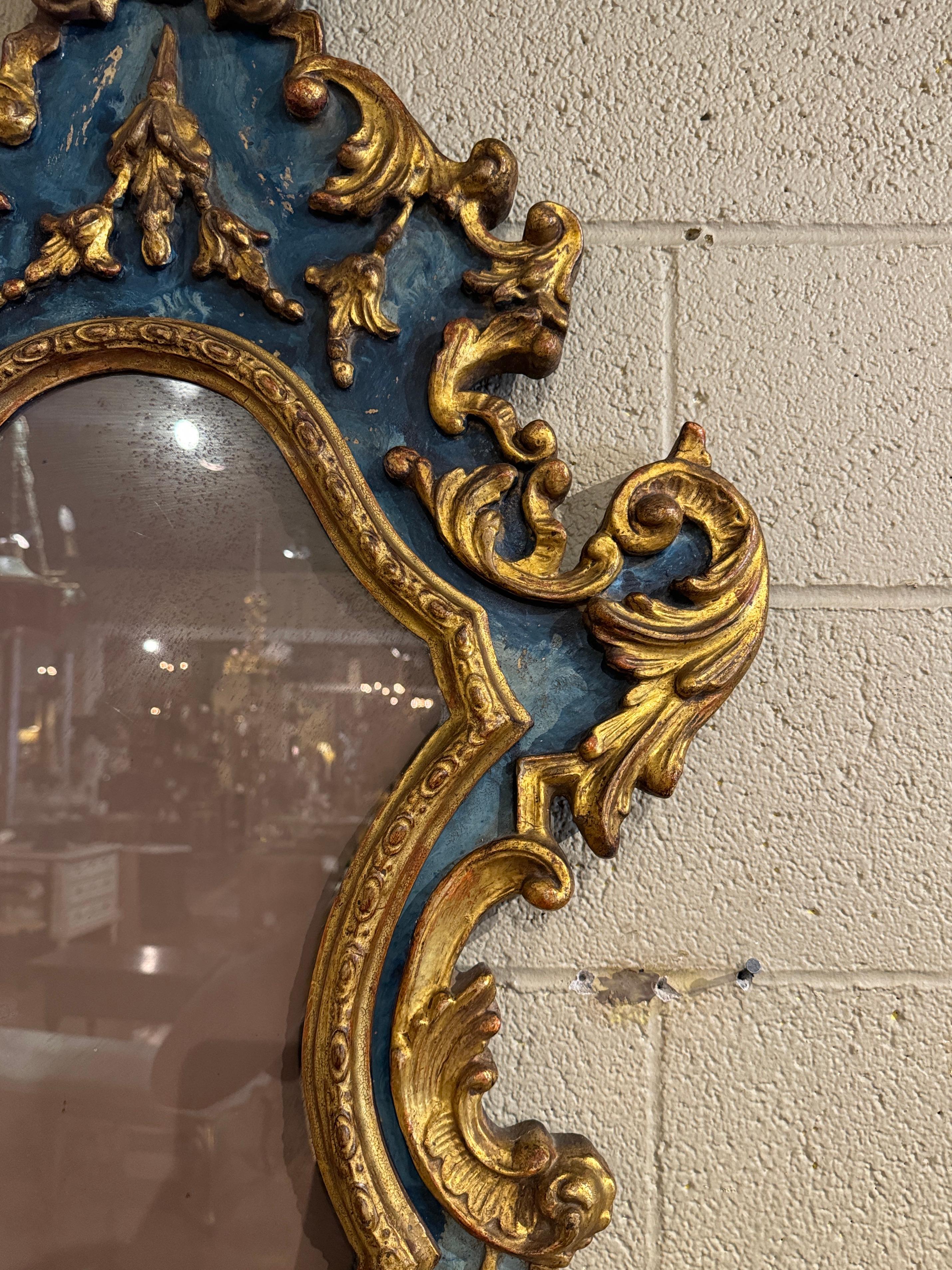 18th Century Italian Carved Baroque Giltwood and Painted Wall Frame 4