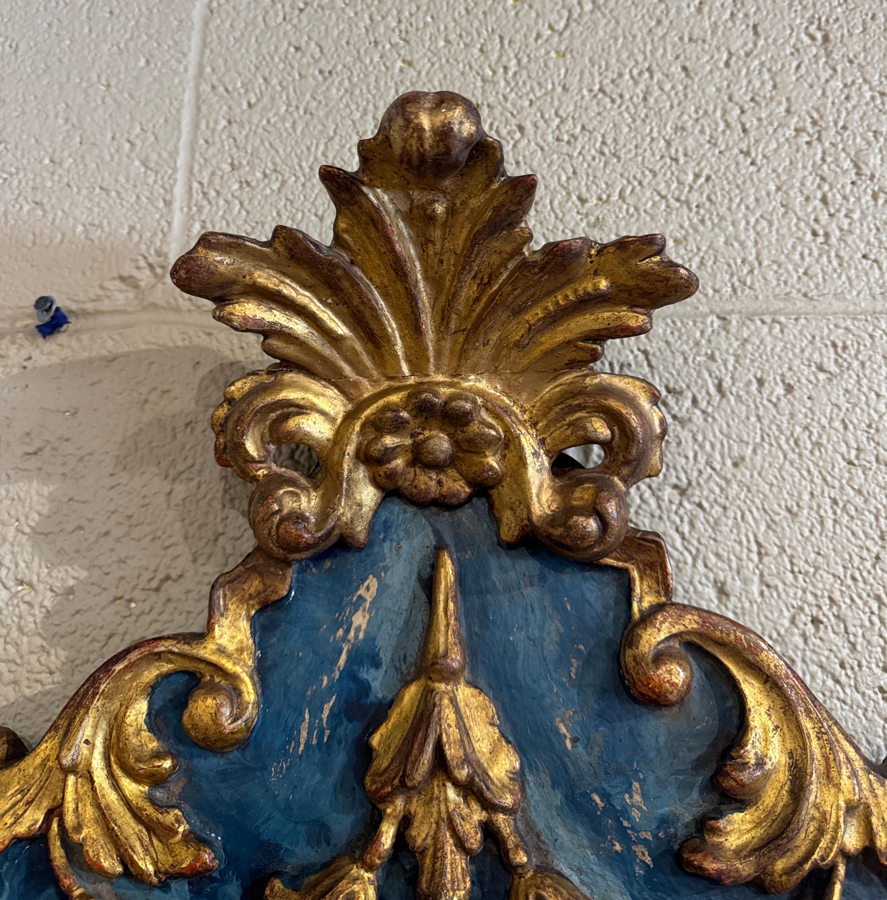 18th Century Italian Carved Baroque Giltwood and Painted Wall Frame 5