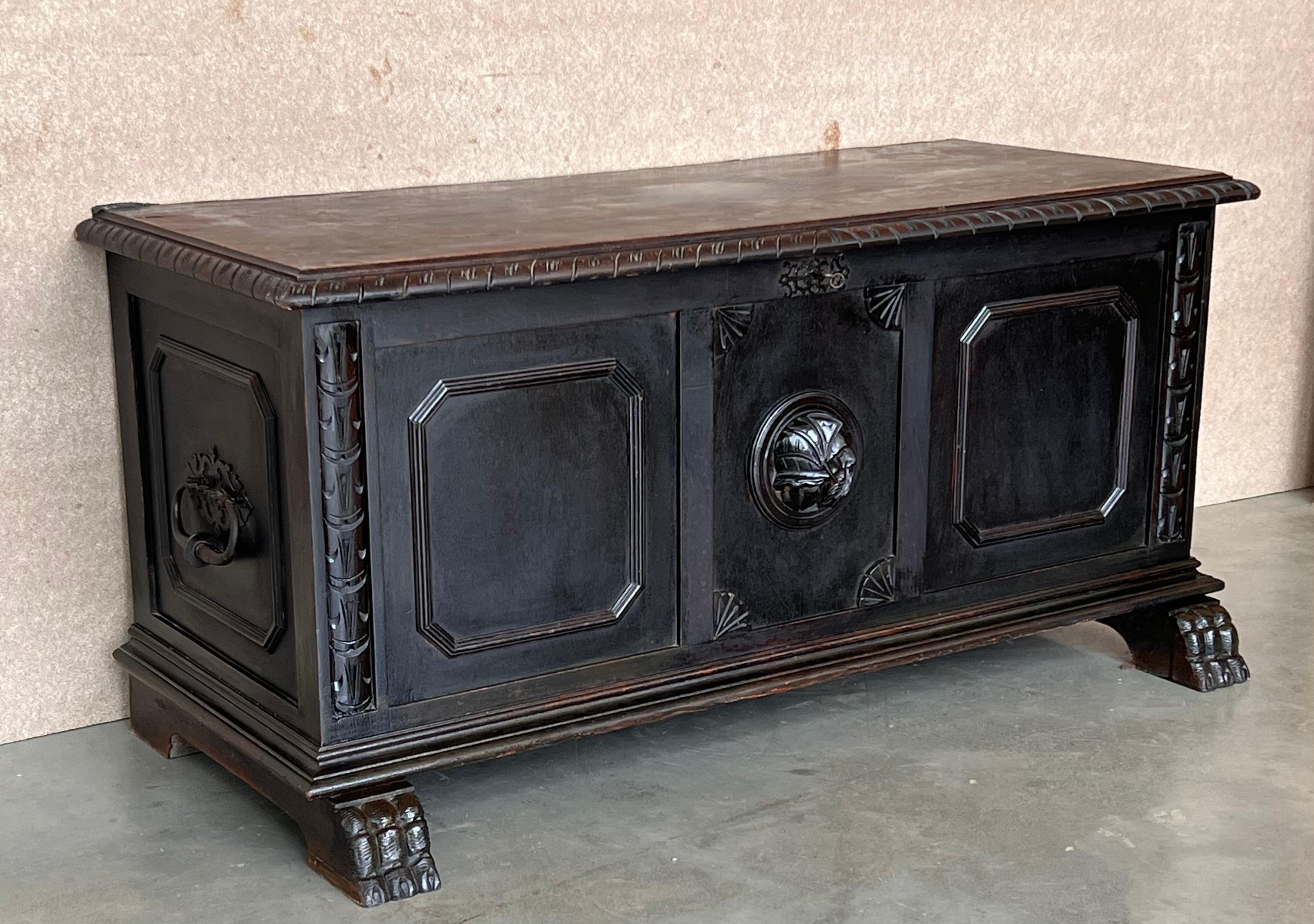 Gothic 18th Century Italian Carved Cassone Trunk with Inside Carved Raised Panel For Sale