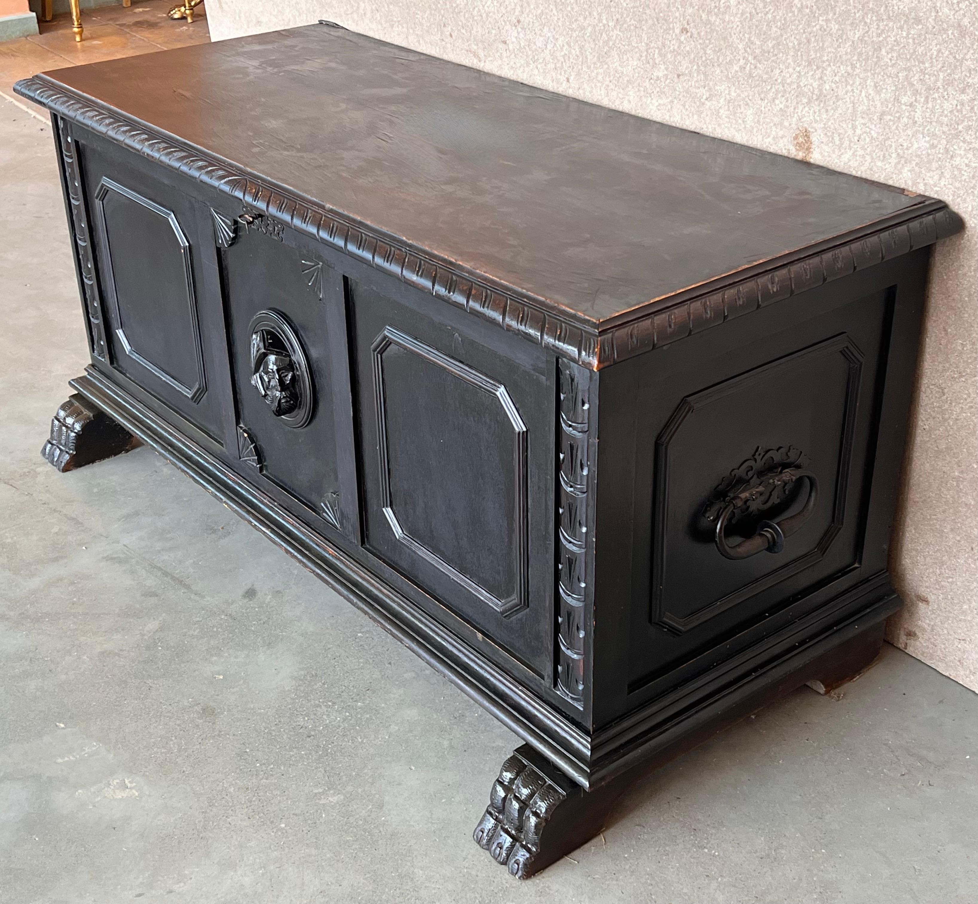 18th Century Italian Carved Cassone Trunk with Inside Carved Raised Panel In Good Condition For Sale In Miami, FL