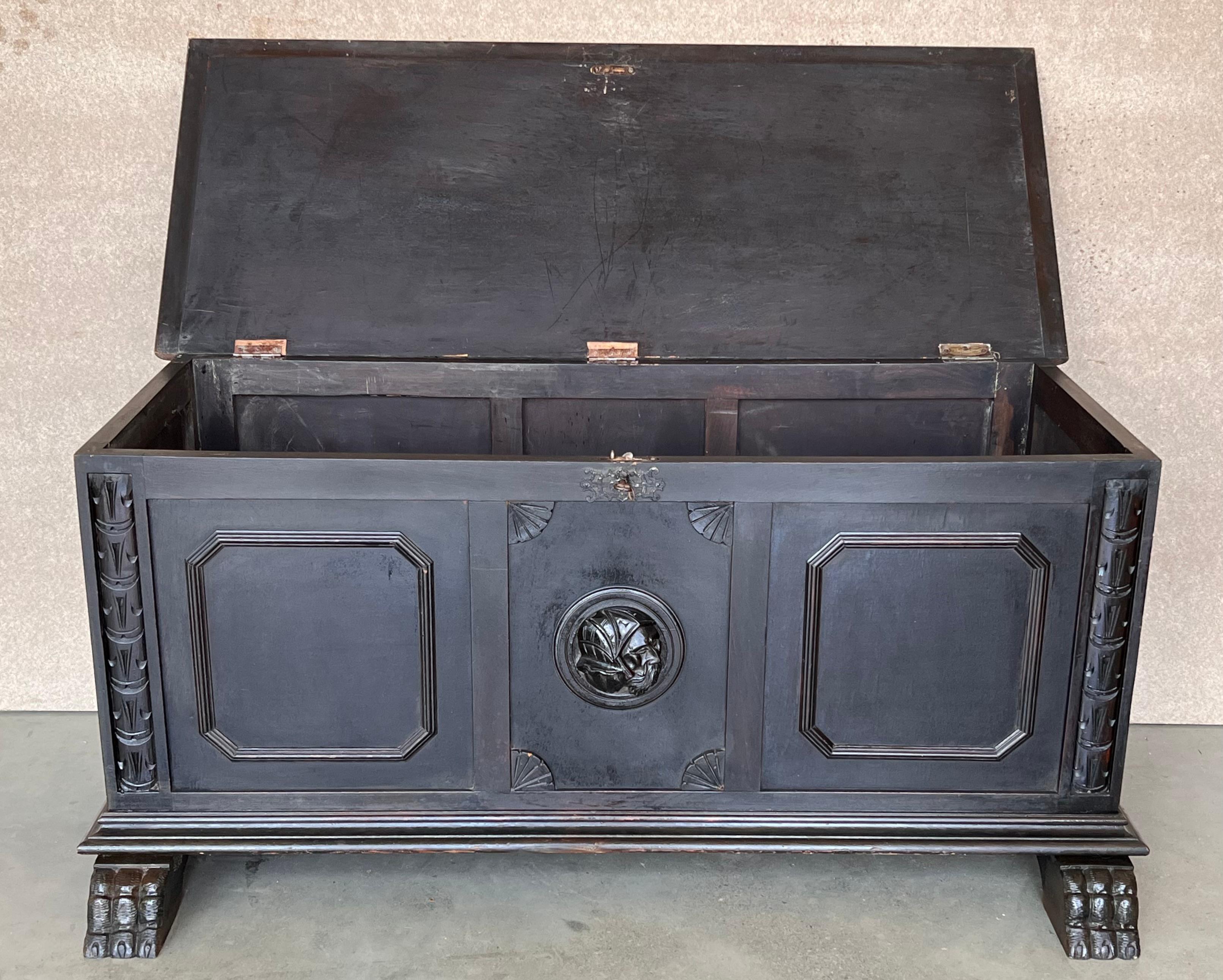 Walnut 18th Century Italian Carved Cassone Trunk with Inside Carved Raised Panel For Sale
