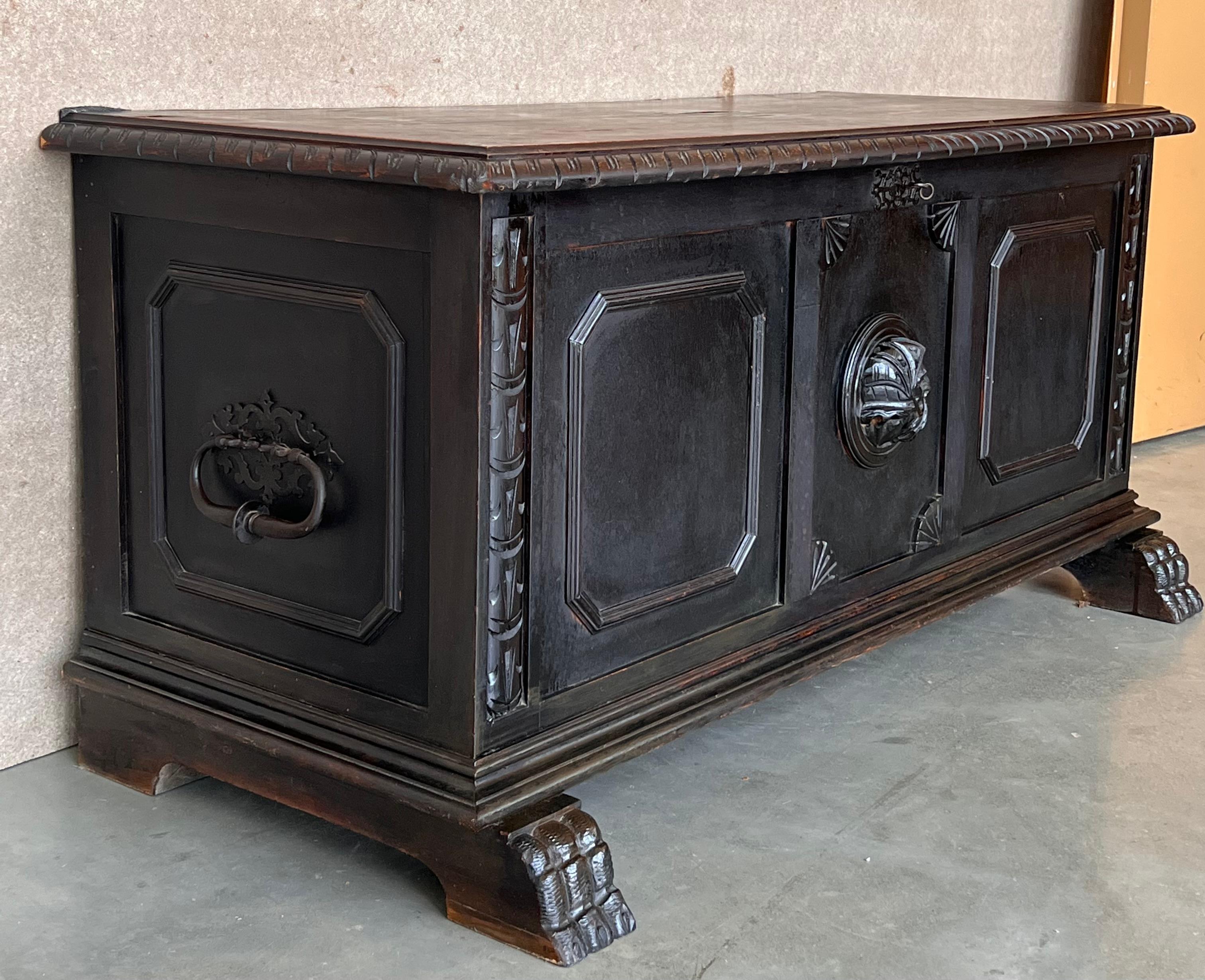 18th Century Italian Carved Cassone Trunk with Inside Carved Raised Panel For Sale 1