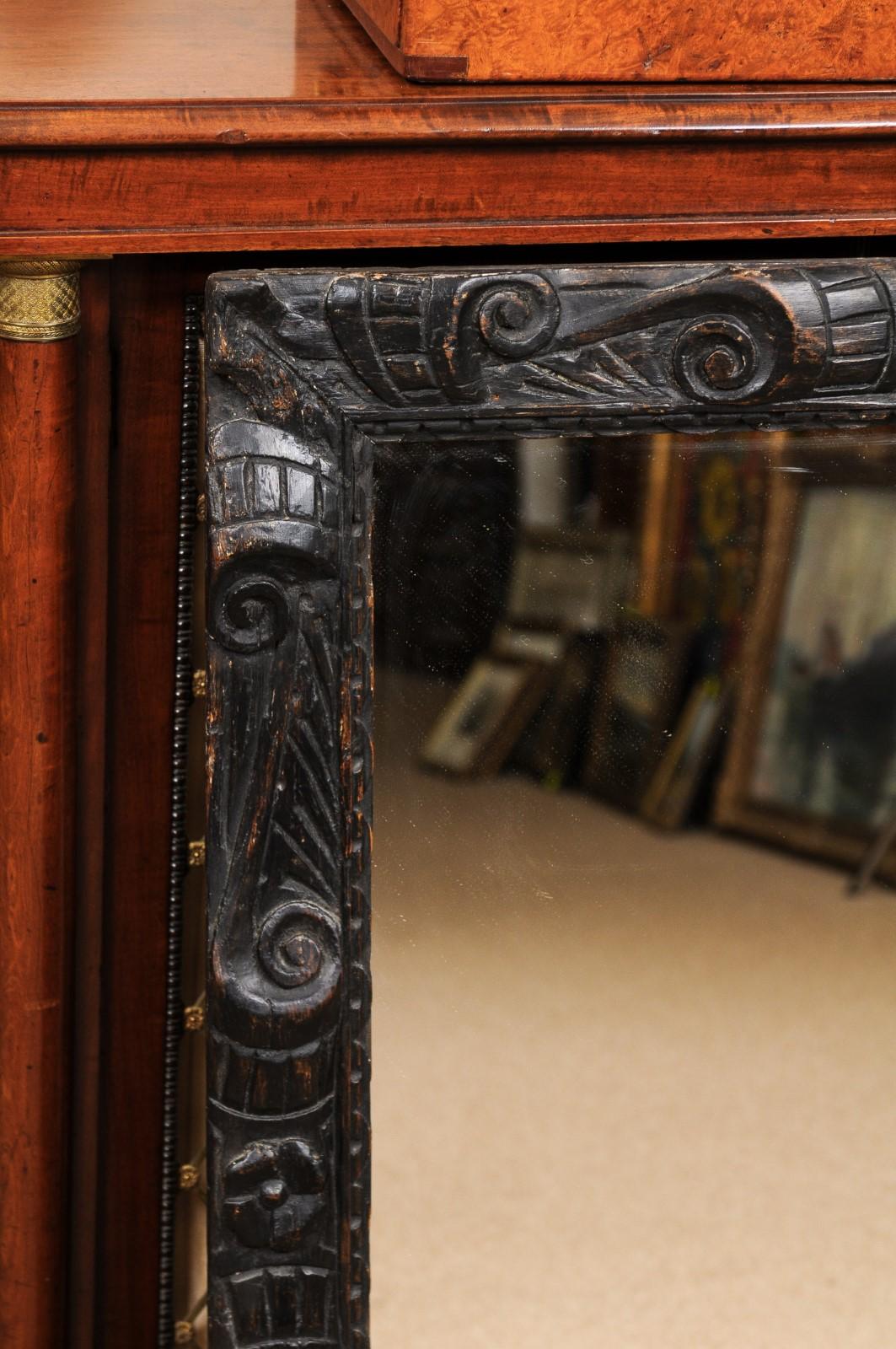 18th Century Italian Carved Ebonized Wood Rectangular Frame with Mirror 4