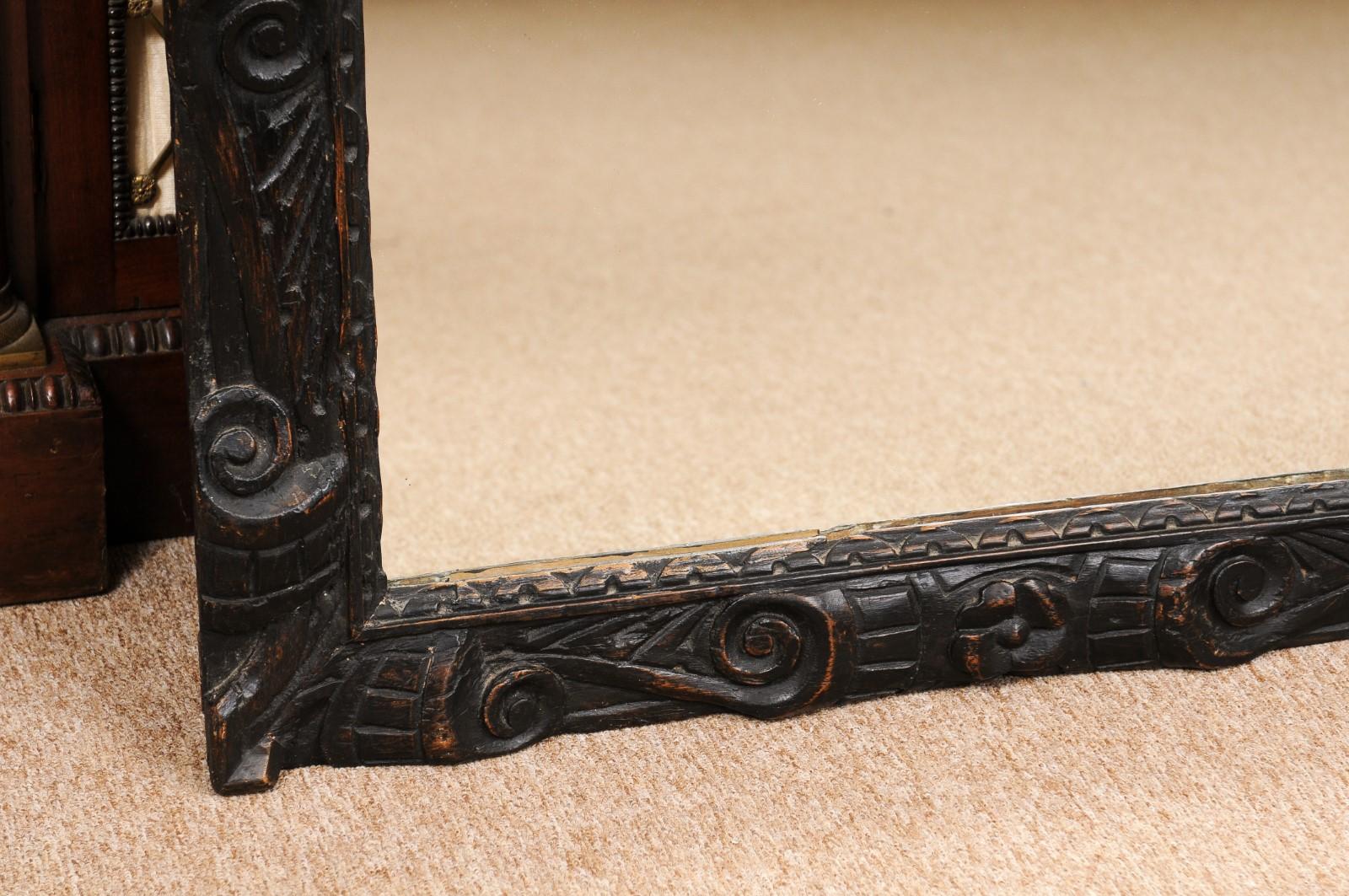 18th Century Italian Carved Ebonized Wood Rectangular Frame with Mirror 5