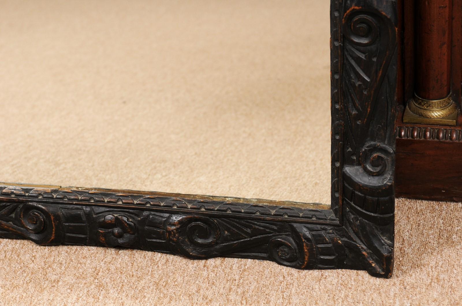 18th Century Italian Carved Ebonized Wood Rectangular Frame with Mirror 6