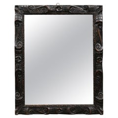 18th Century Italian Carved Ebonized Wood Rectangular Frame with Mirror 18th Century Italian Carved Ebonized Wood Rectangular Frame with Mirror