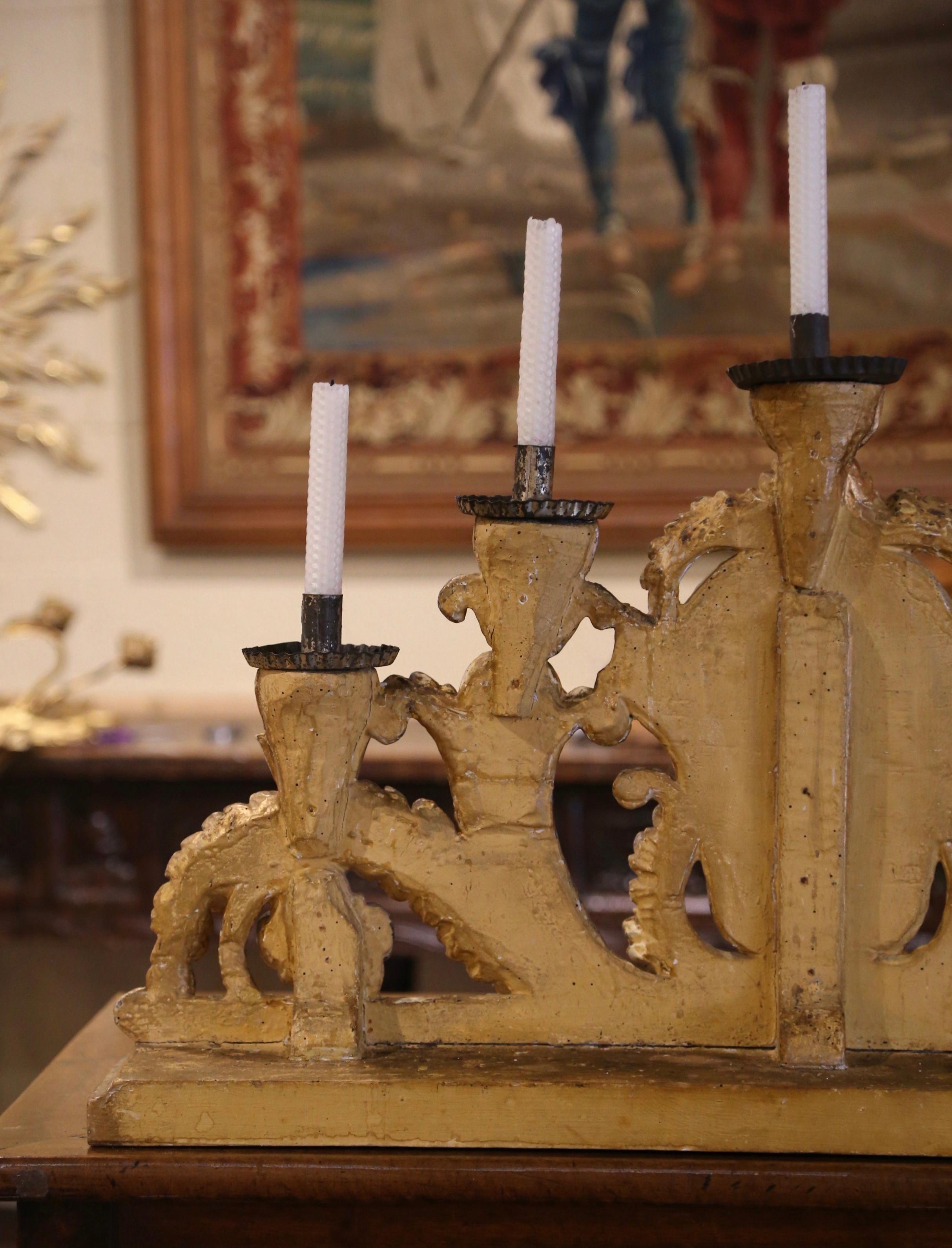 18th Century Italian Carved Gilt Table Candelabra with Hand Painted Fleur-de-Lys 5
