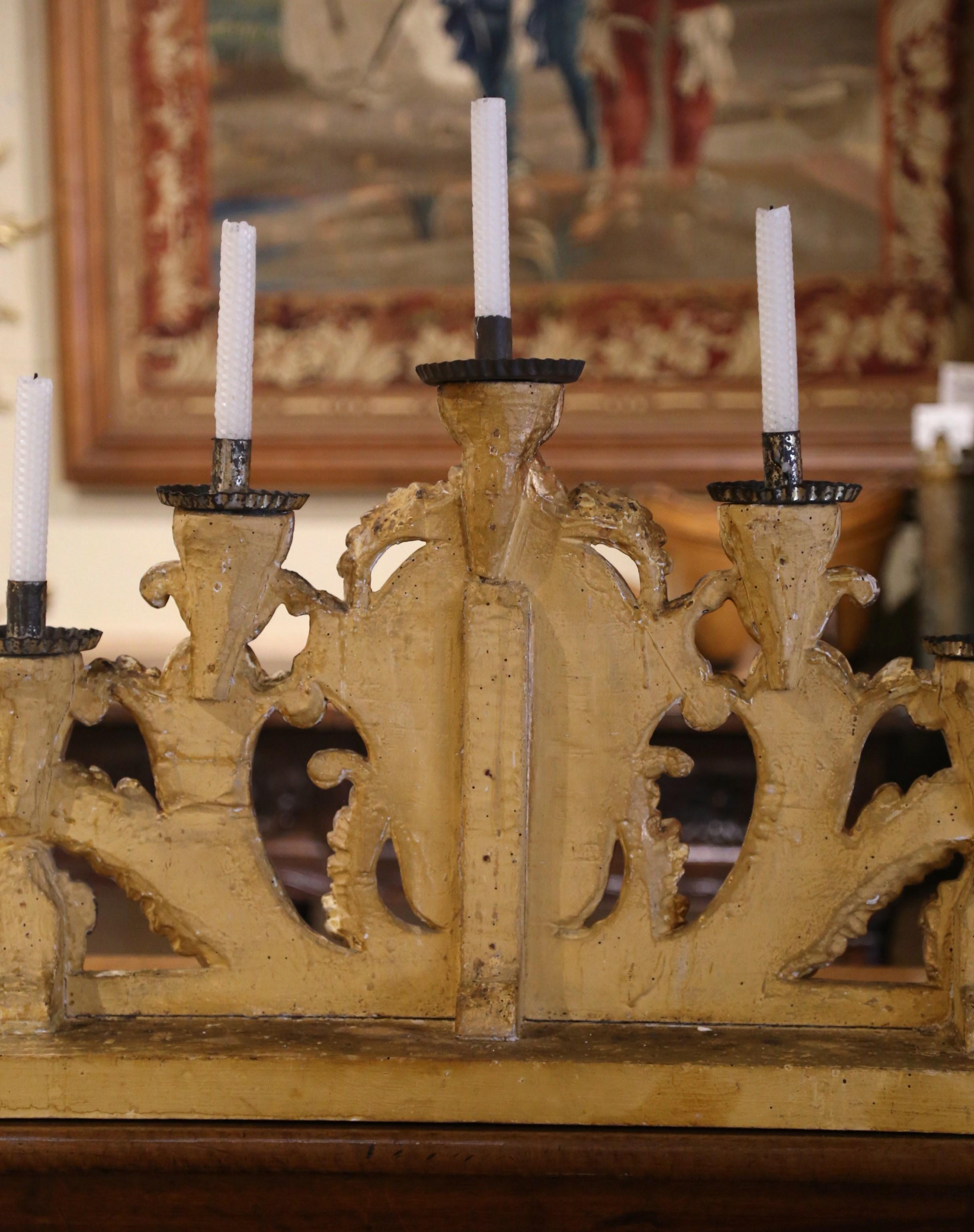 18th Century Italian Carved Gilt Table Candelabra with Hand Painted Fleur-de-Lys 6