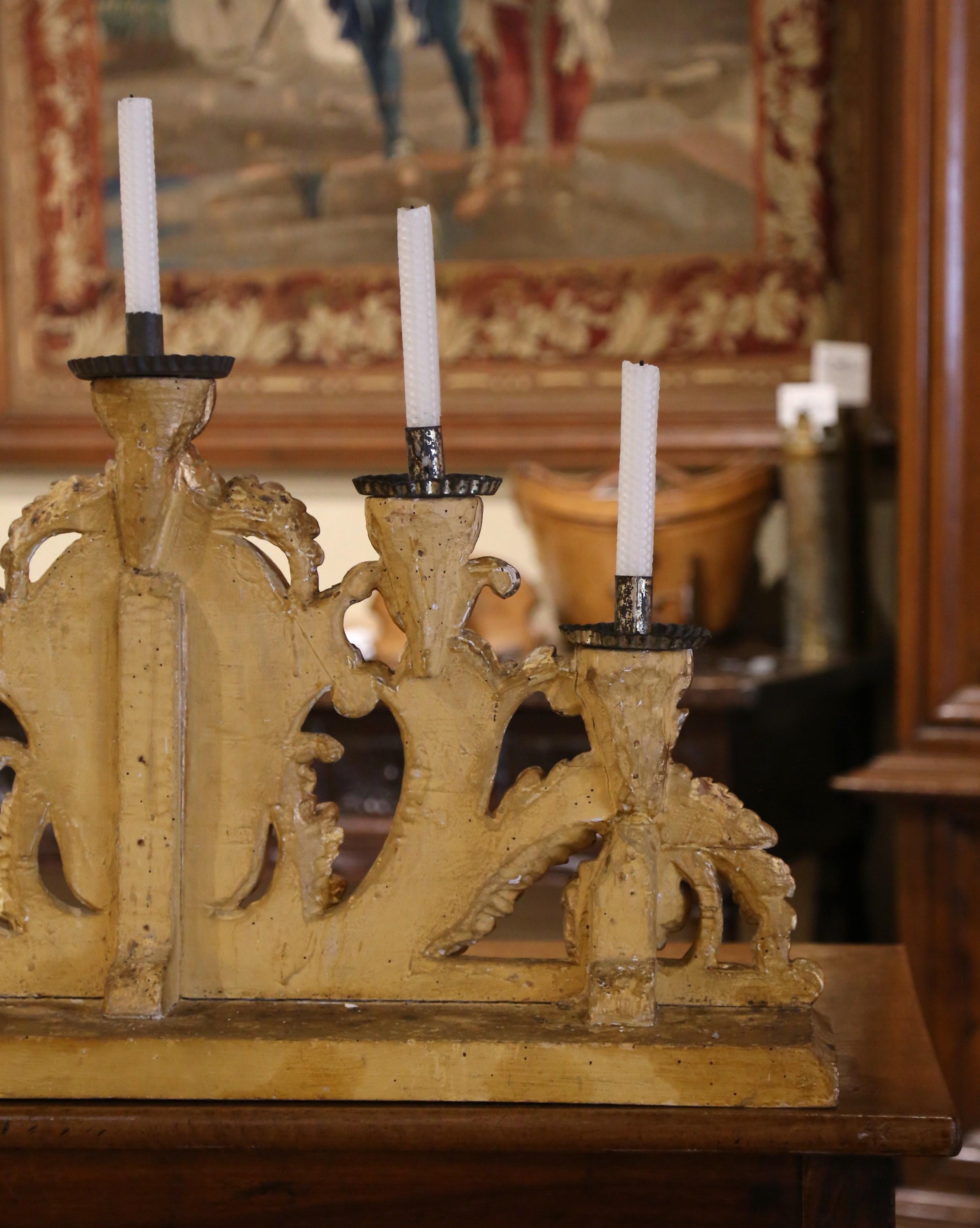 18th Century Italian Carved Gilt Table Candelabra with Hand Painted Fleur-de-Lys 7