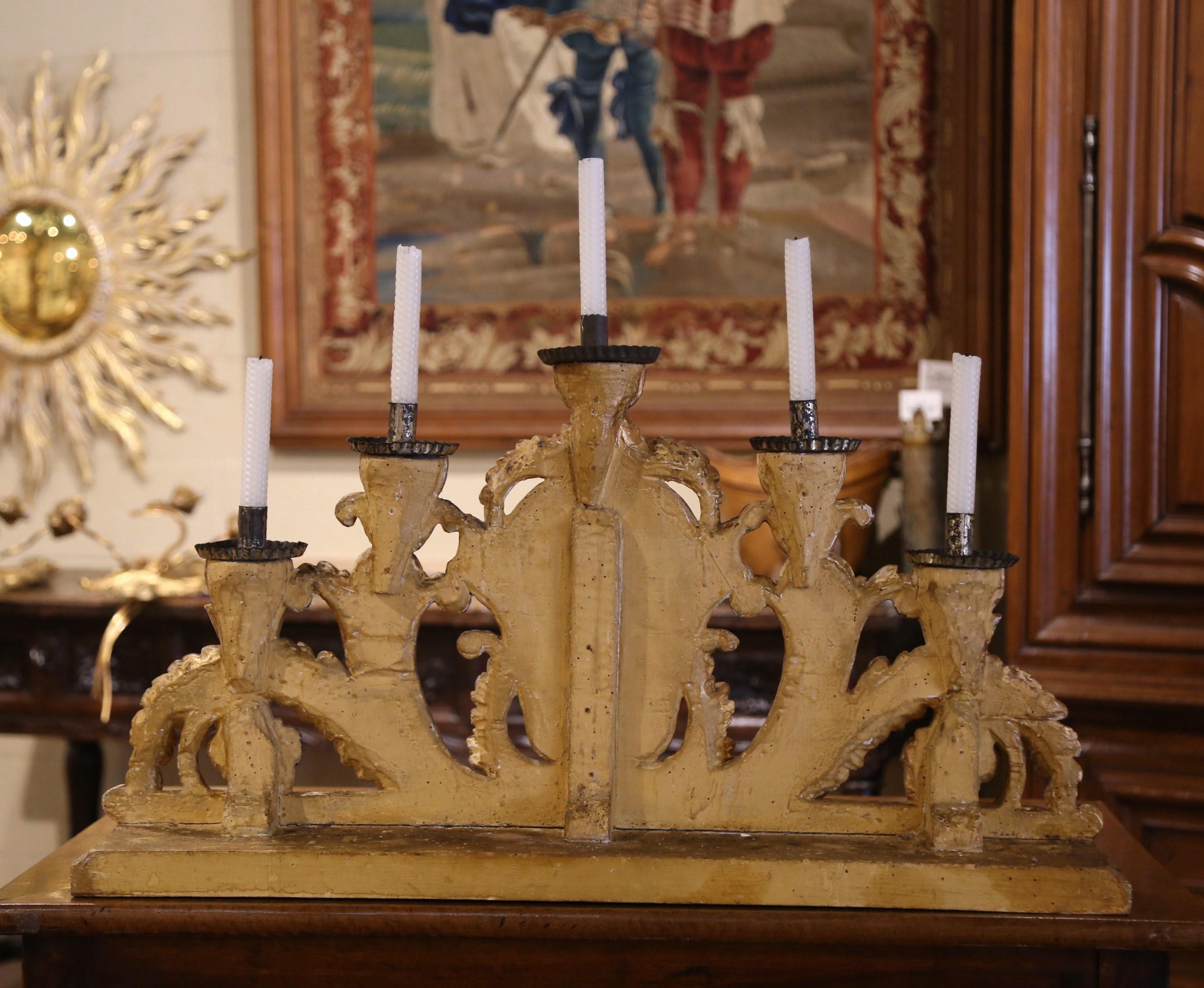 18th Century Italian Carved Gilt Table Candelabra with Hand Painted Fleur-de-Lys 4